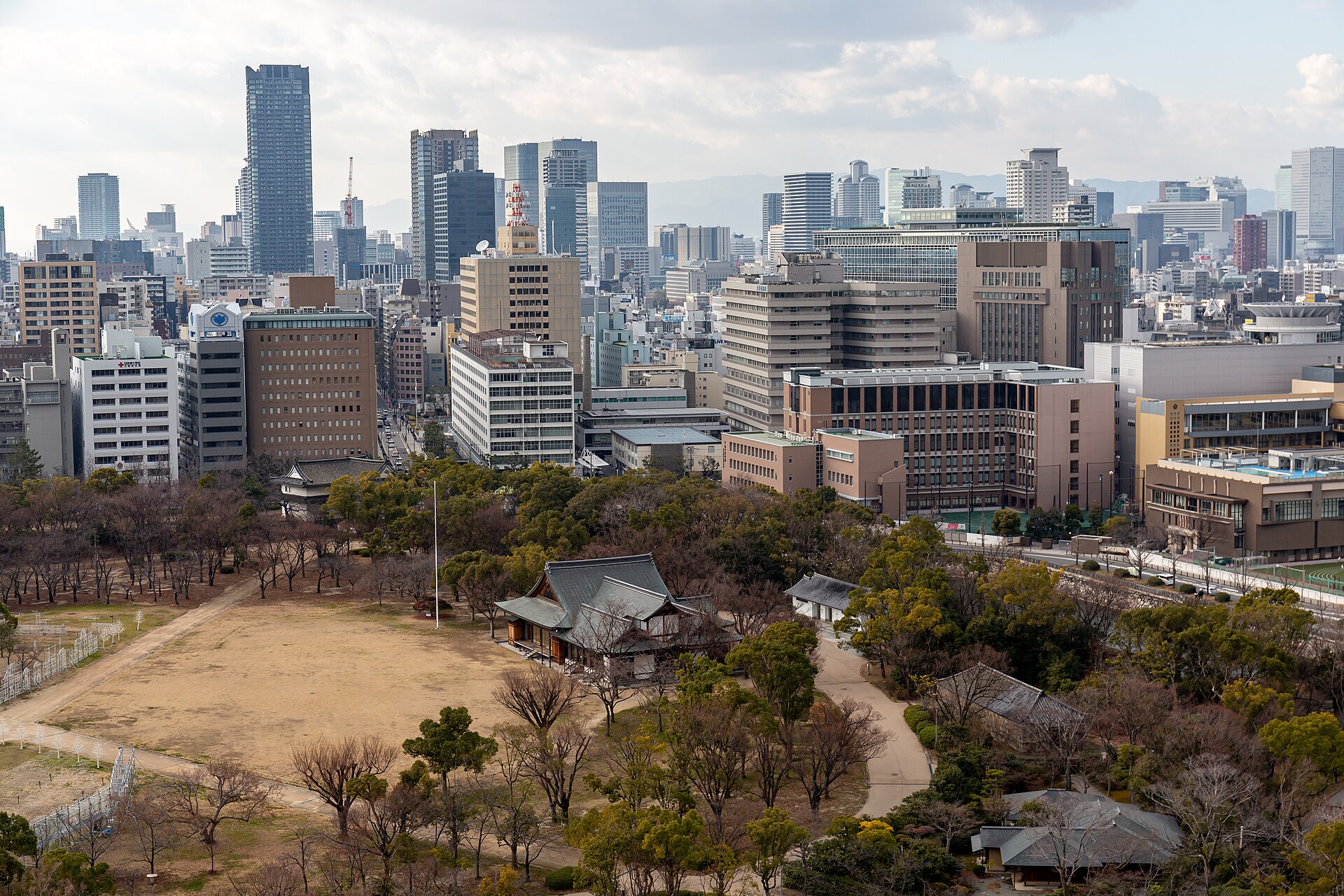 Osaka skyline seen from Osaka Castle park, where NTT Data is in talks to build an Anthropic Osaka data centre