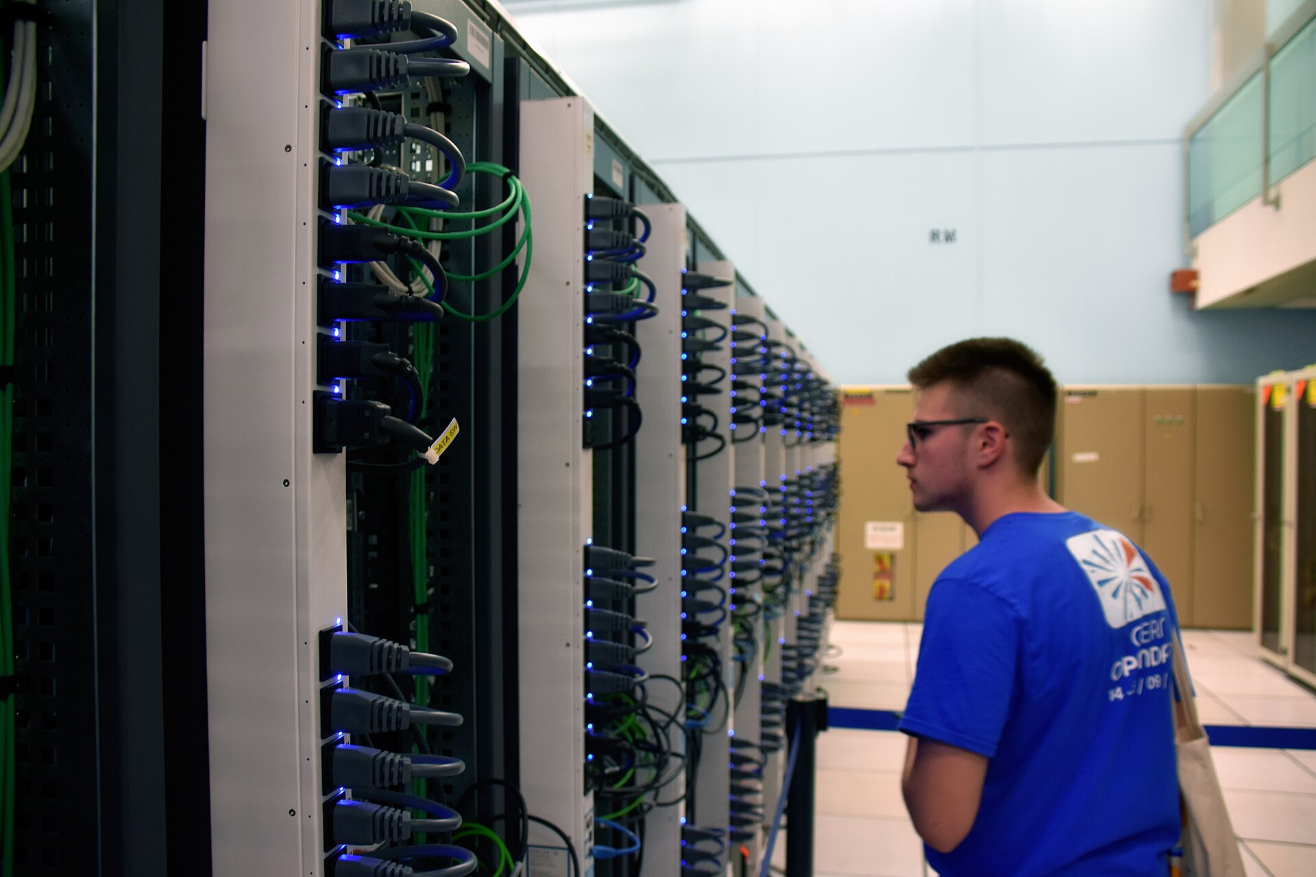 Server racks in a data centre, the centralised computing that a decentralised AI botnet would lack
