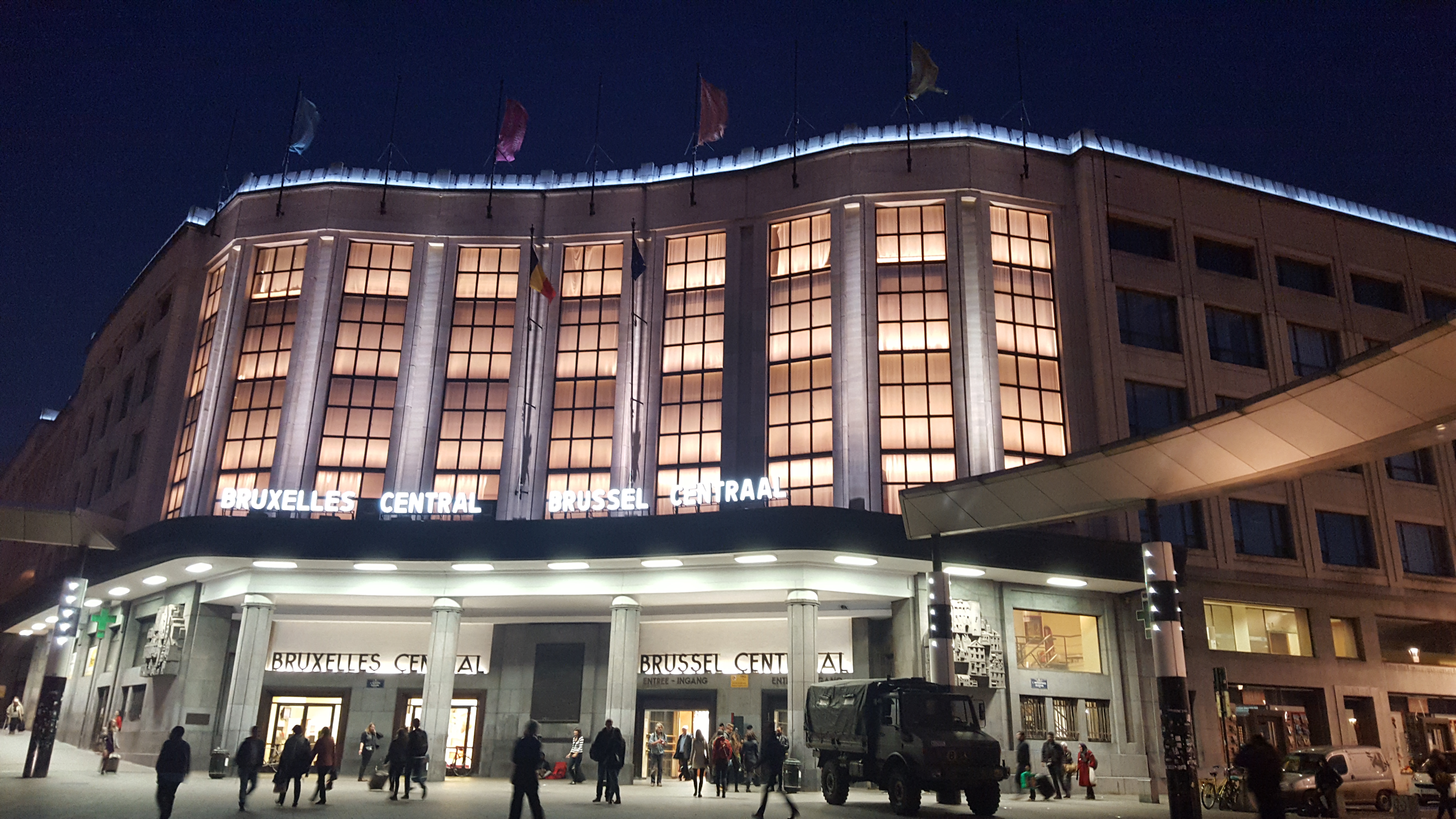 Brussels Central railway station at night