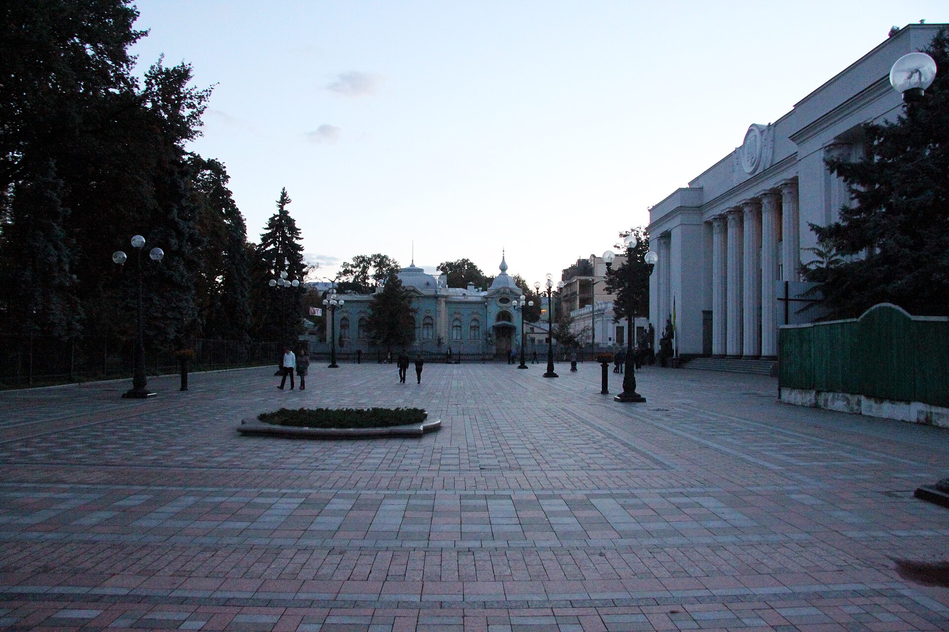 The Verkhovna Rada, Ukraine's parliament, at dusk in Kyiv, which passed the minority language law
