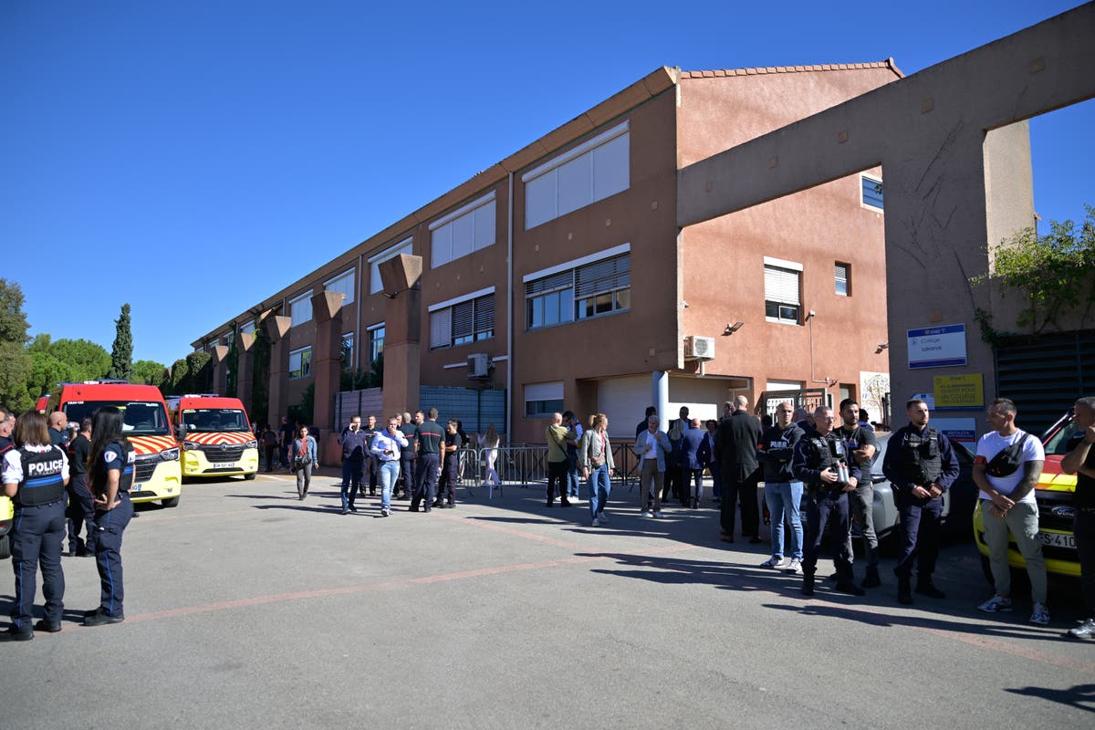 Police officers outside Joseph Lakanal middle school in Aubagne after the France school shooting
