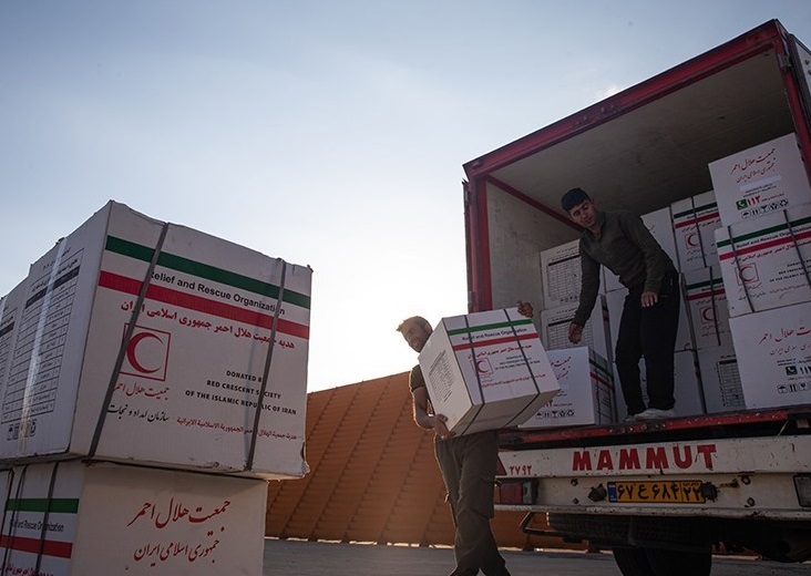 Humanitarian relief cargo prepared for delivery to Gaza during the aid crisis