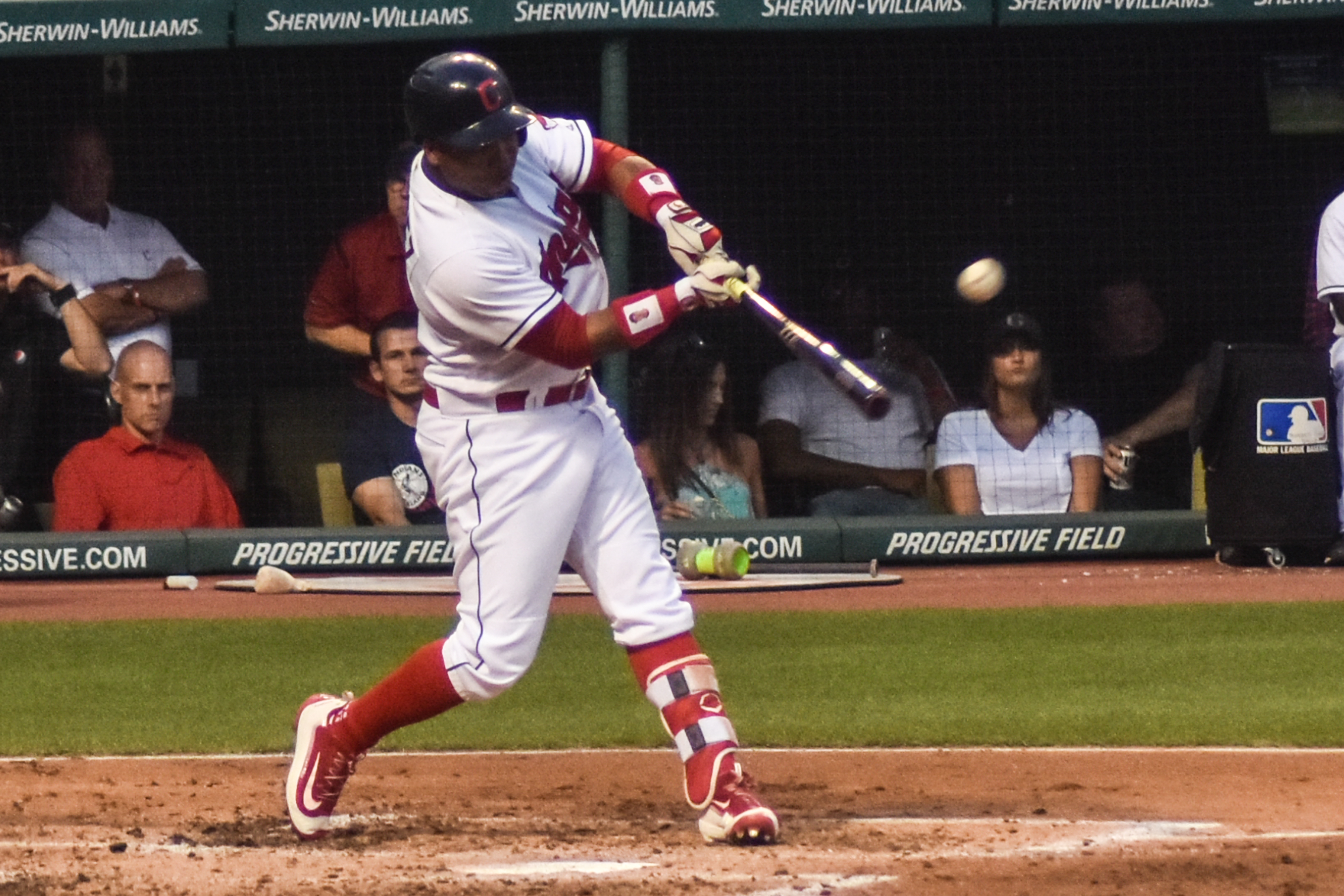 Jose Ramirez swinging for Cleveland — Guardians Rays Game 1 score file photo