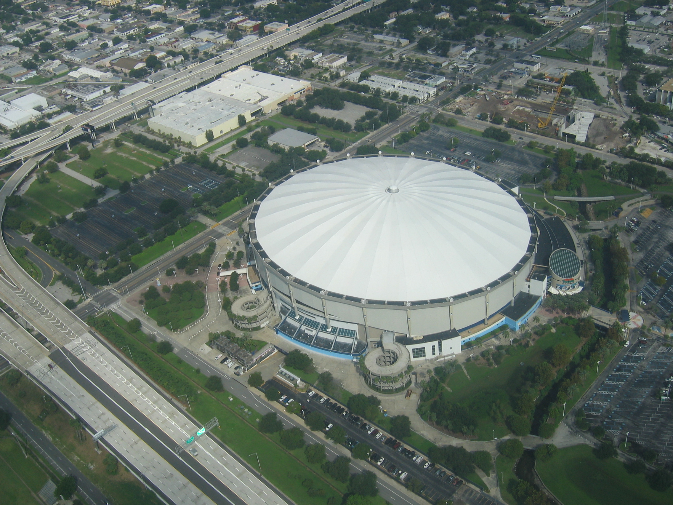 Tropicana Field dome from the air in St. Petersburg — ALCS Game 1 result file photo