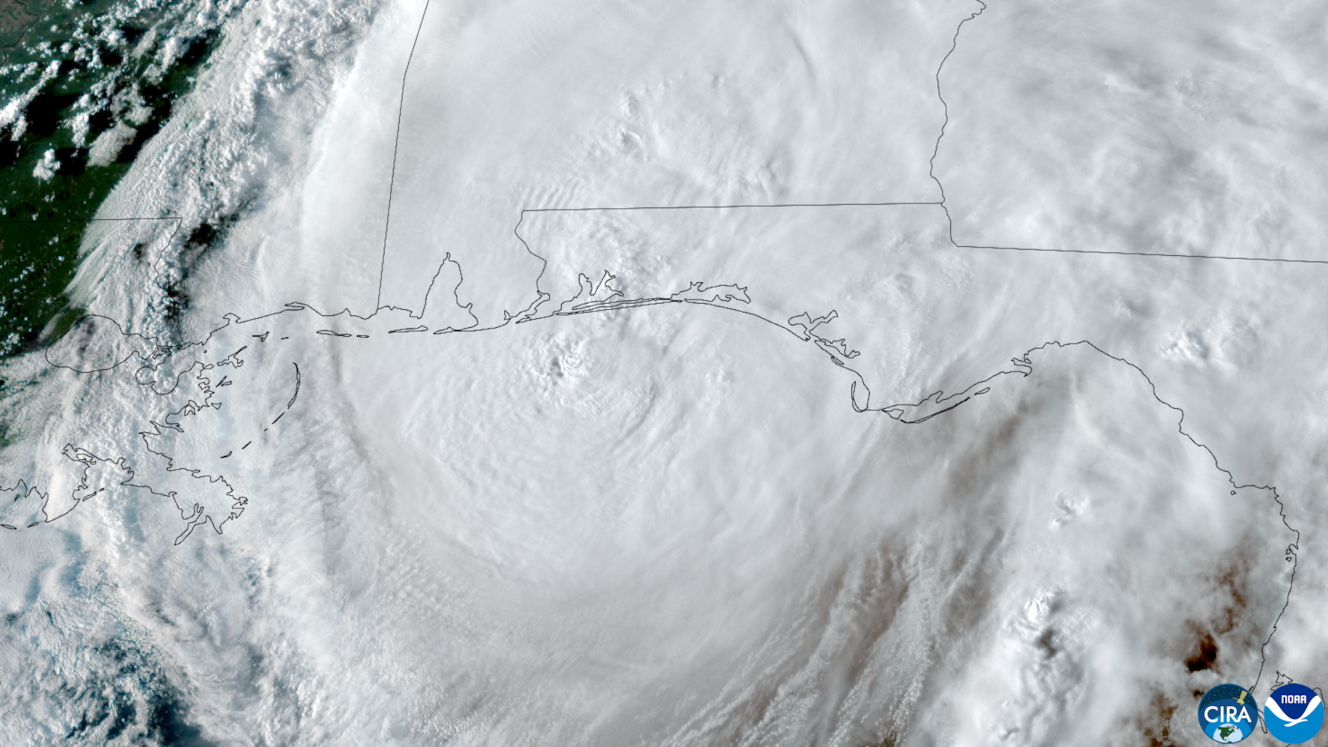 Satellite image of Hurricane Isaias nearing the Florida Panhandle