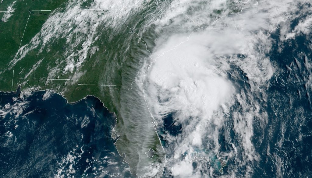 NOAA National Hurricane Center archival image of Hurricane Isaias approaching the southeastern United States
