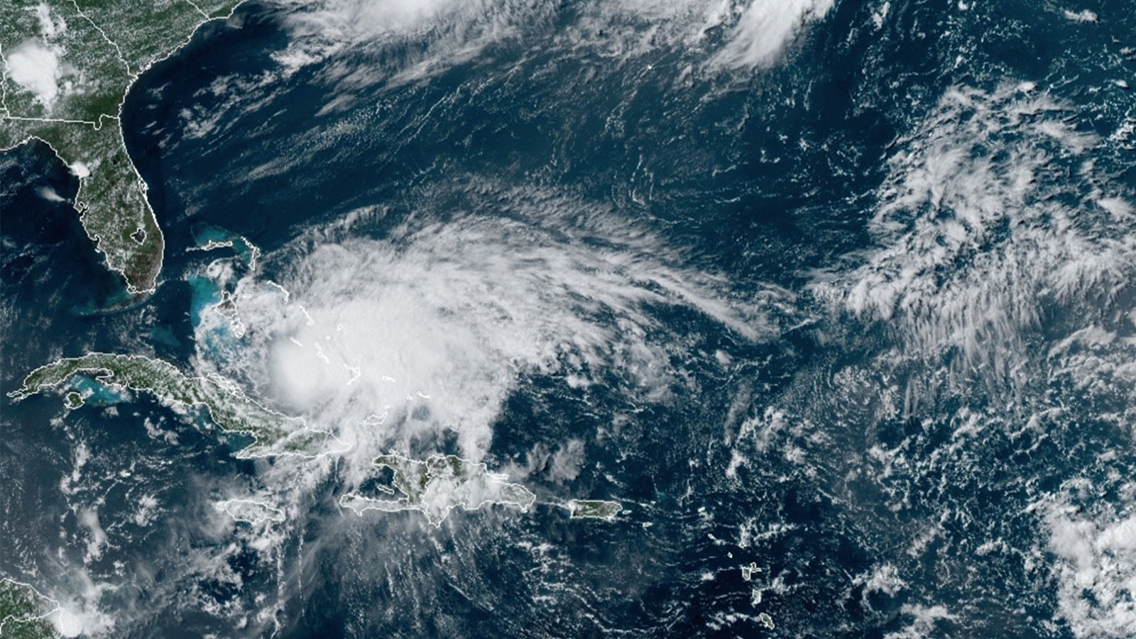 NOAA satellite file image of Hurricane Isaias used as context for the Florida landfall