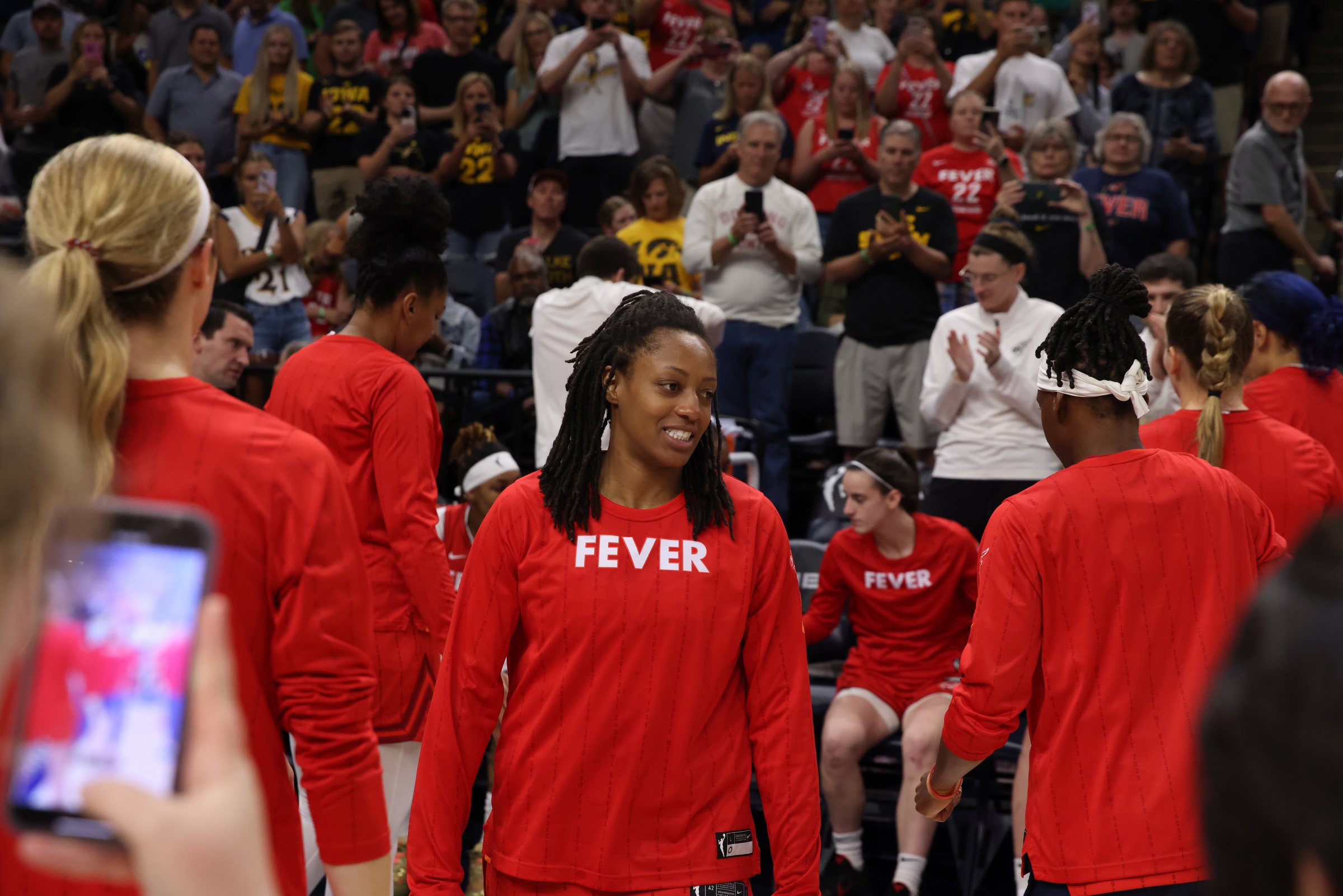 Kelsey Mitchell with Indiana Fever teammates before her 2027 WNBA free agency