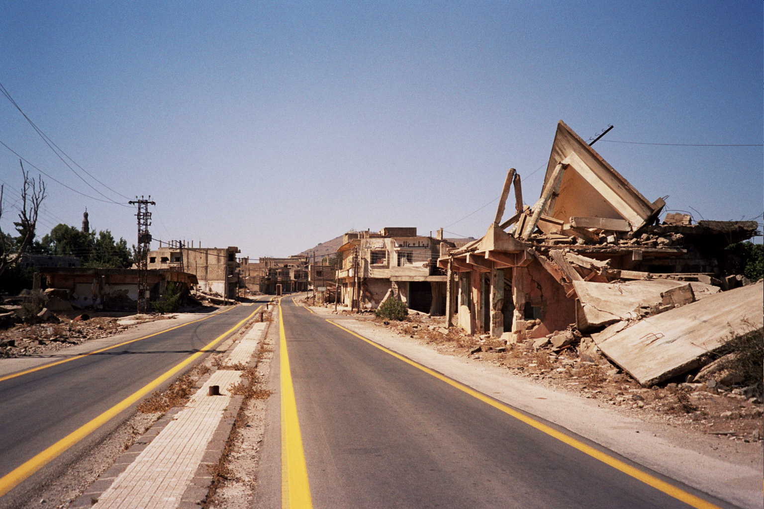Destroyed main street of Quneitra in southern Syria, where the UN documented record Israeli incursion activity