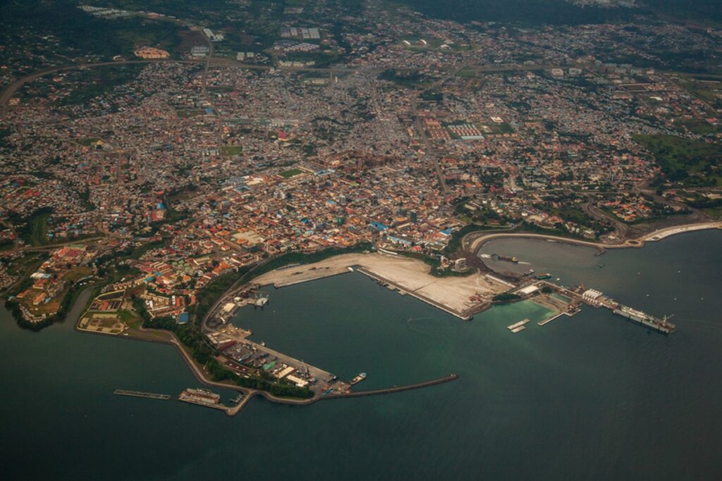 Aerial view of Malabo harbor in Equatorial Guinea, where deportees from the United States have been detained