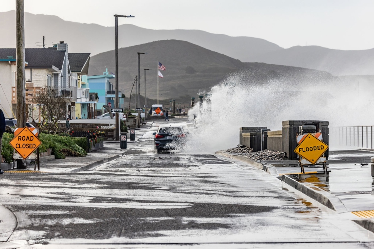 Flooded Southern California coastal street