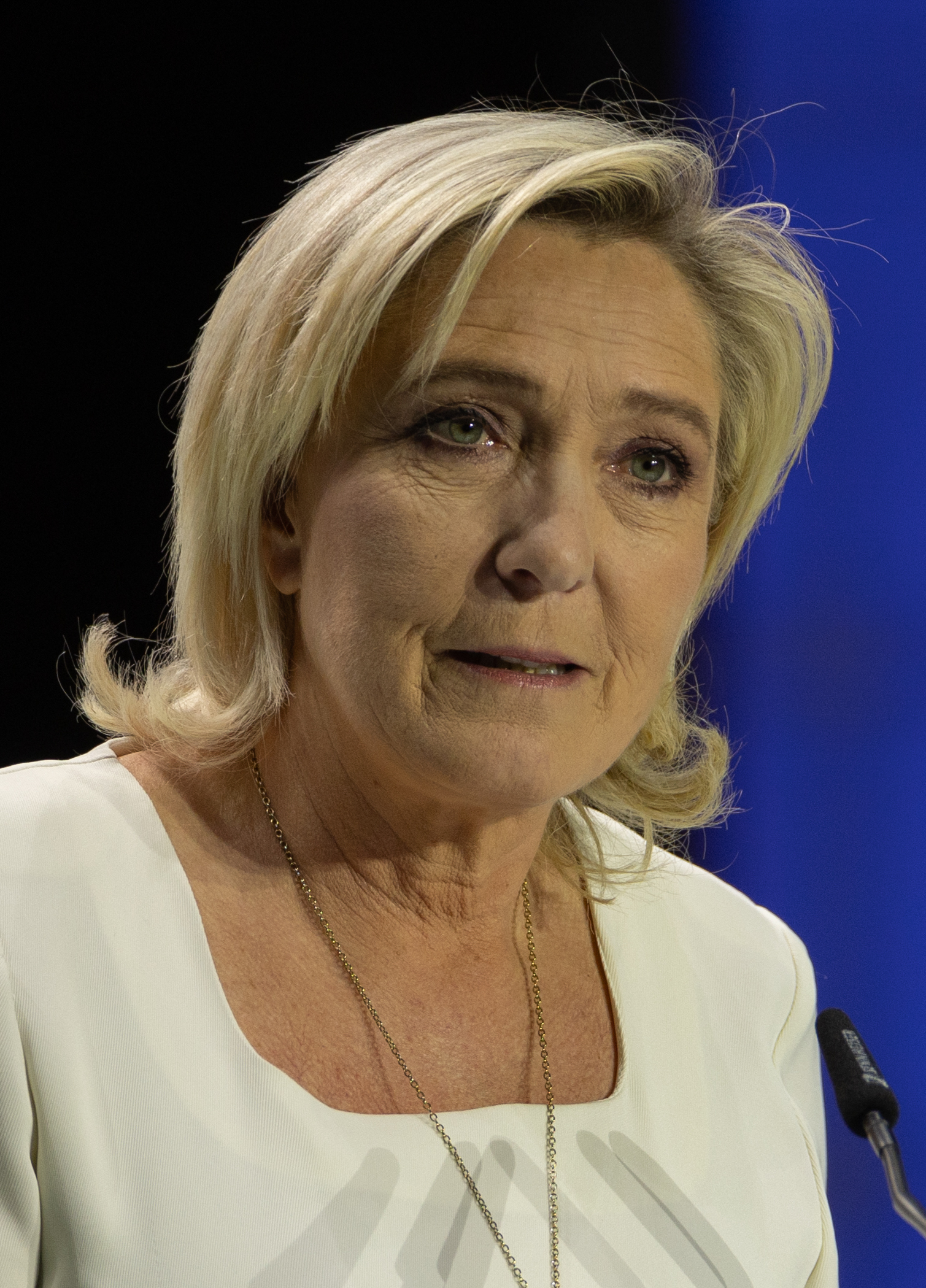Marine Le Pen, who tops the first round at 35-37% in the Toluna Harris Interactive poll on France's next presidential election
