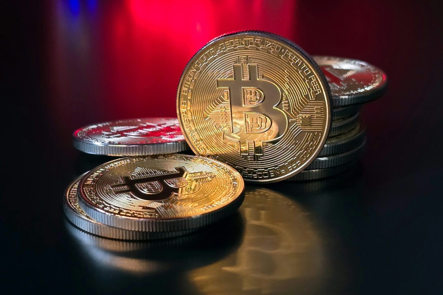 Bitcoin tokens in a still-life photograph