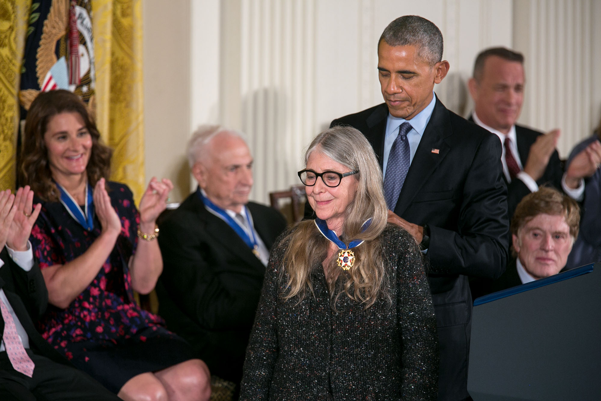 President Barack Obama presents the Presidential Medal of Freedom to Margaret Hamilton in the White House East Room, November 22, 2016