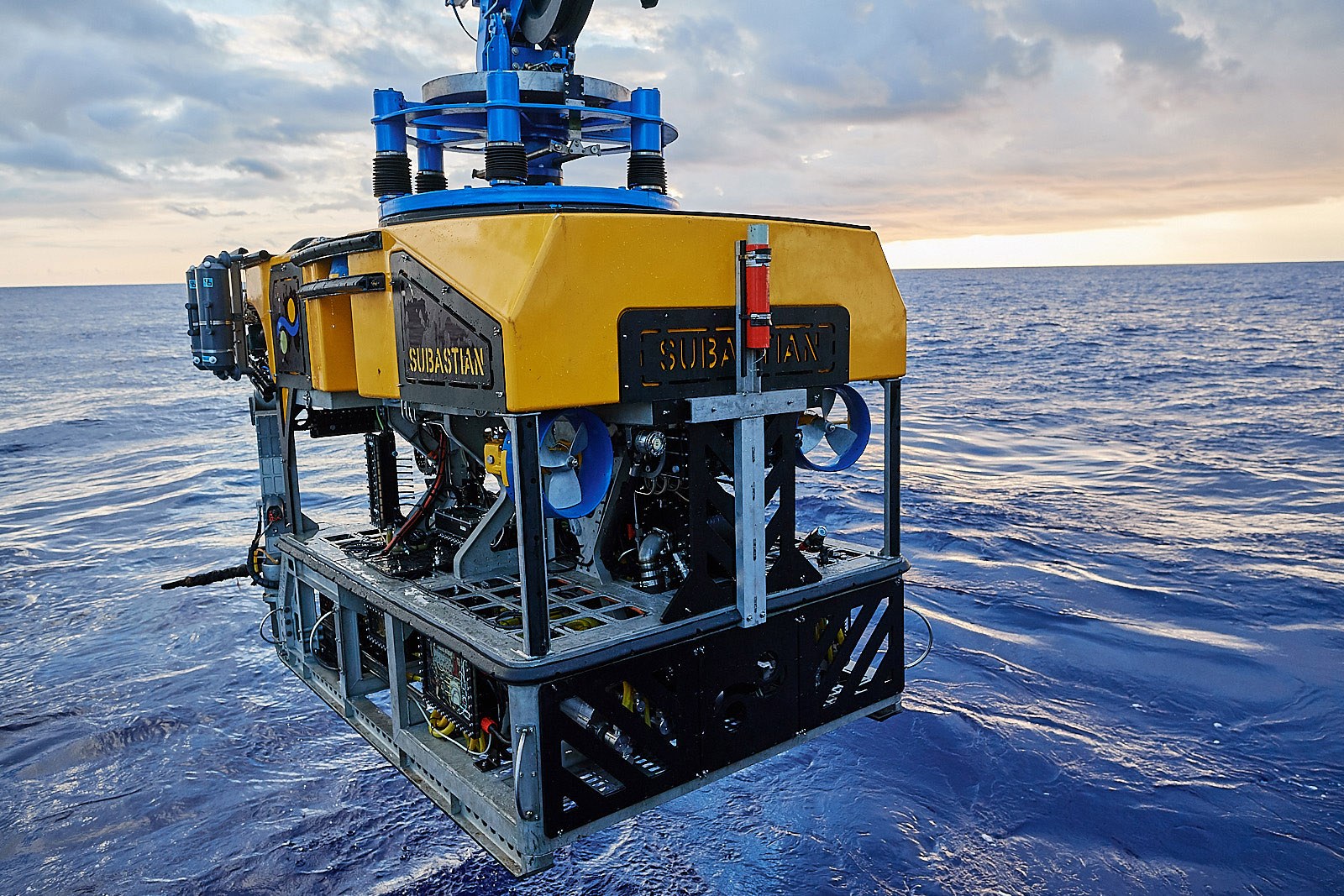 ROV SuBastian being deployed from a research vessel