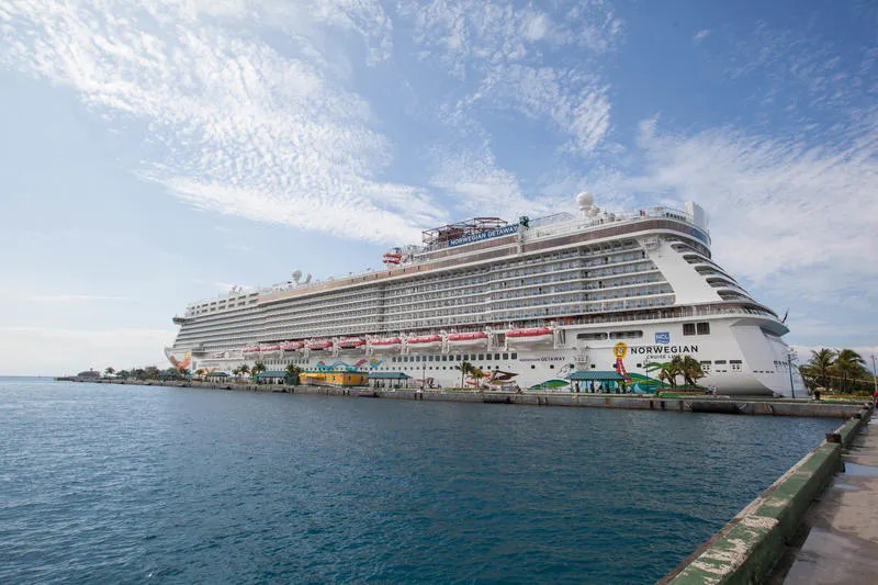 Norwegian Cruise Line ship near a Caribbean port