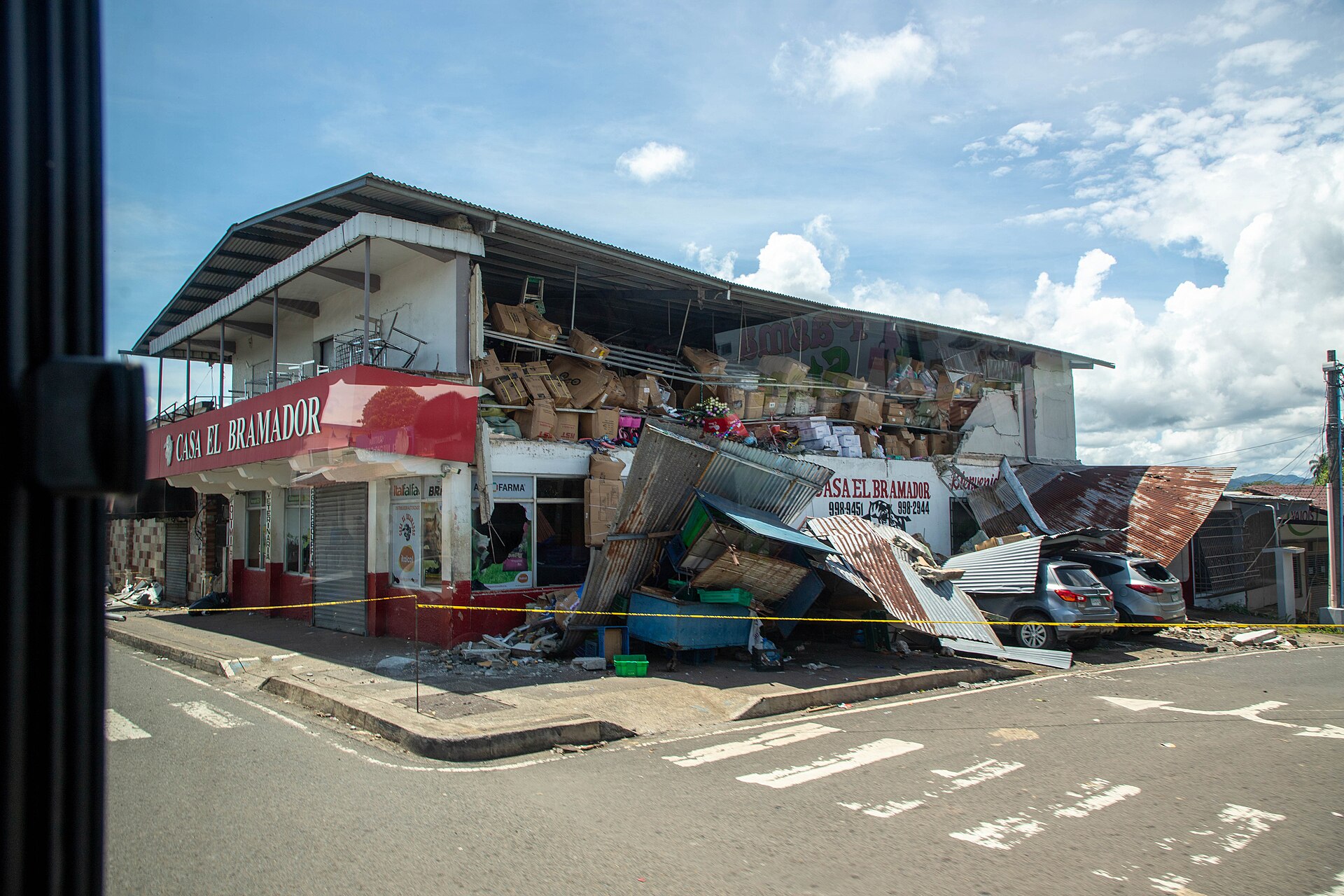 A collapsed commercial building in Sona, Veraguas, Panama after the magnitude 7.7 earthquake and its aftershocks