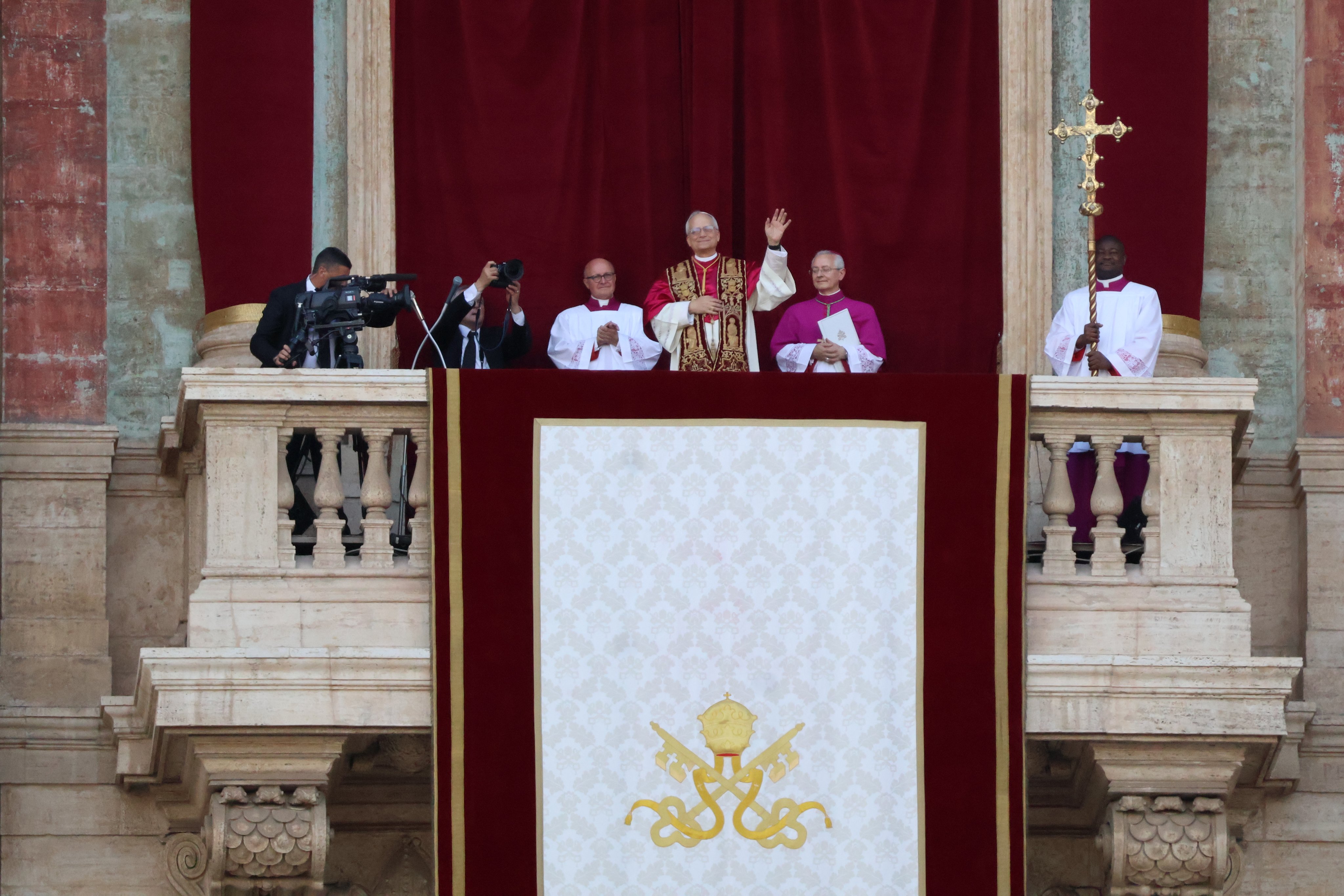 Pope Leo XIV on the loggia of St. Peter's Basilica just after his election, May 8, 2025