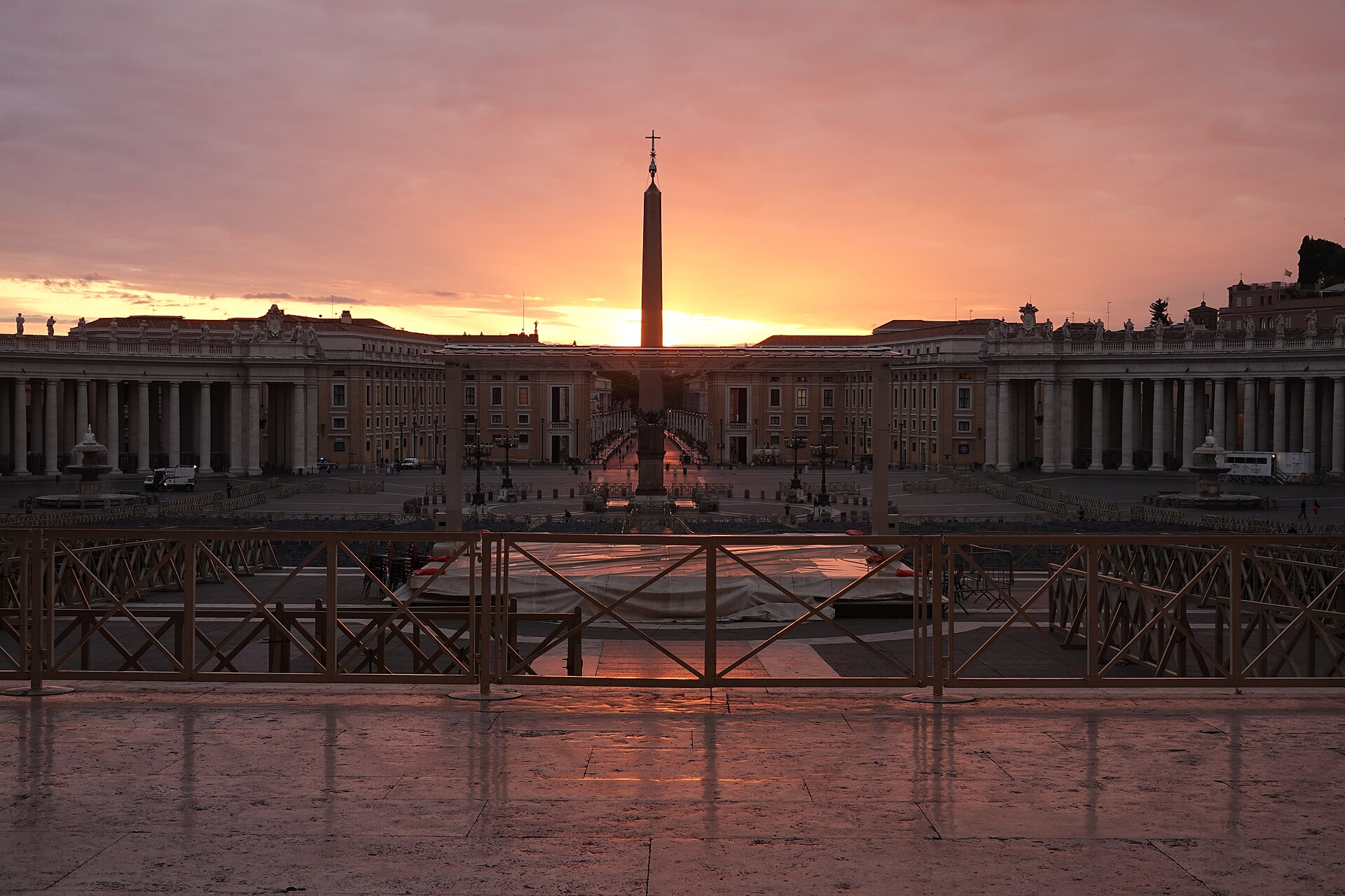 St Peter's Square at sunrise, where Pope Leo announced his lung surgery at the Sunday Angelus