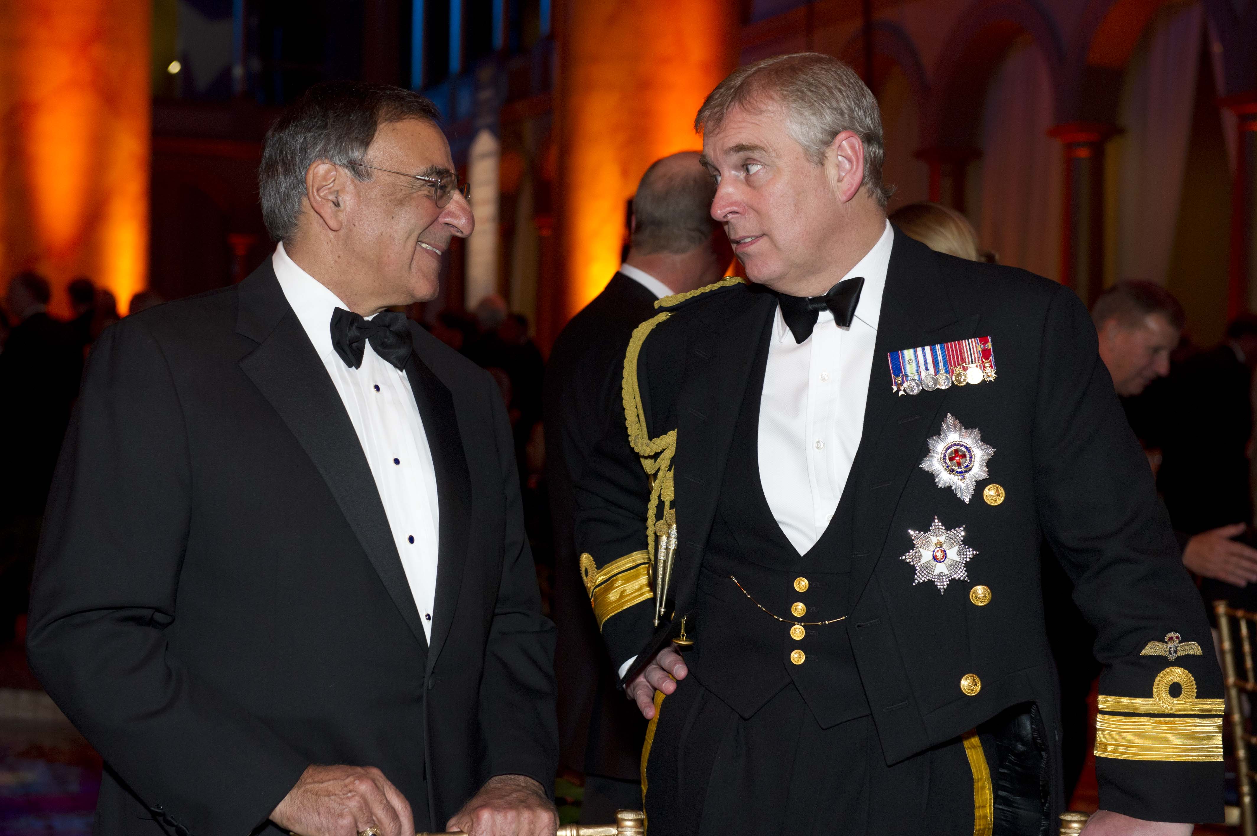 Prince Andrew with U.S. Secretary of Defense Leon Panetta at a 2011 naval aviation gala