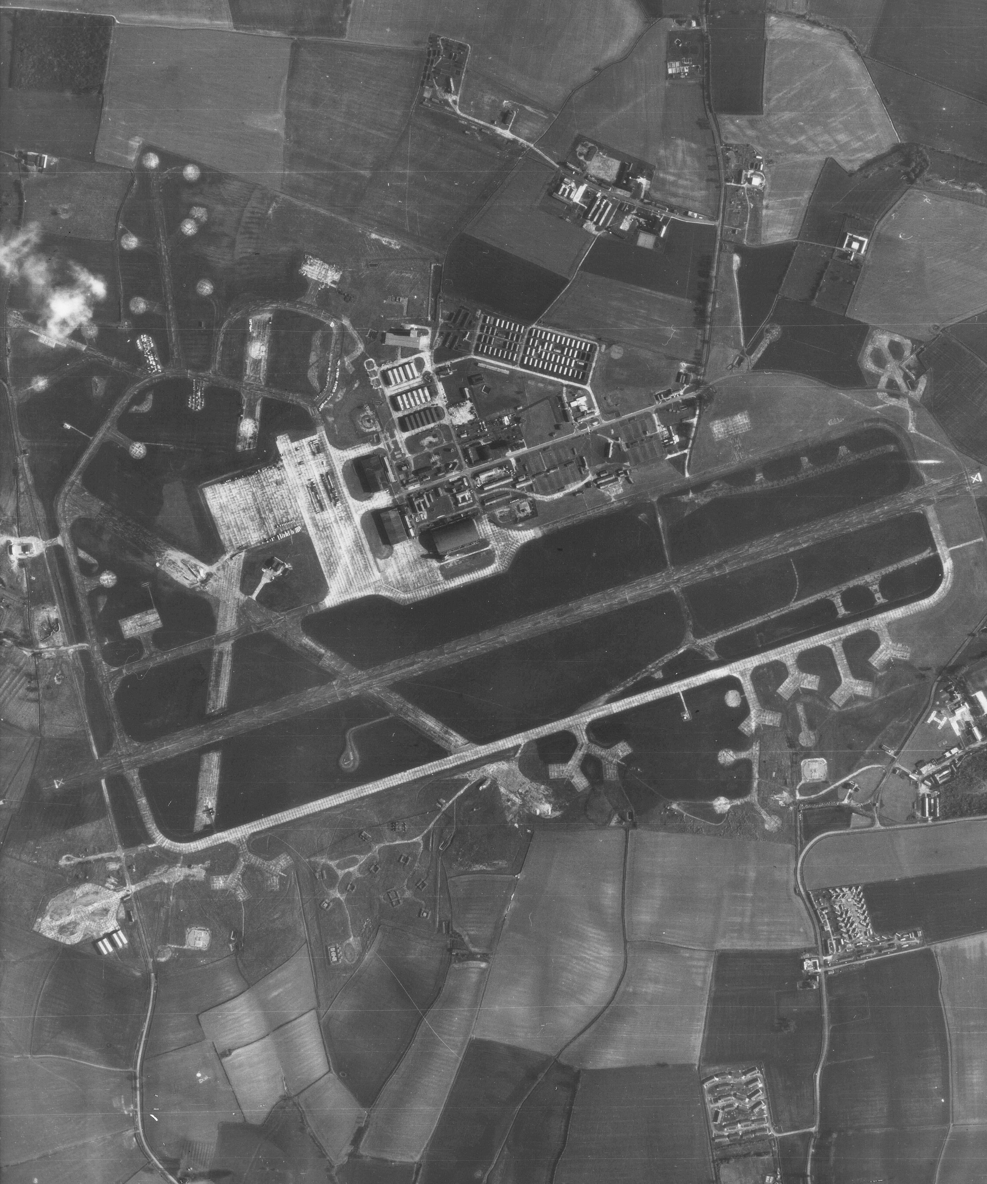 Early 1960s aerial photograph of RAF Molesworth showing the former runways and base layout