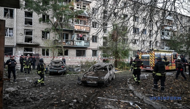 Damaged buildings in Zaporizhzhia after a Russian strike in late 2025, shown as a file photo