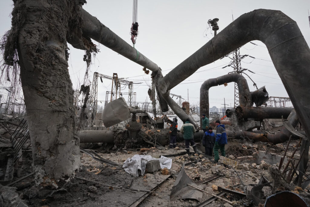 Twisted steam pipes at the Darnytsia CHPP-4 plant in Kyiv after the February 2026 strike — Darnytska CHP-4 hit file photo