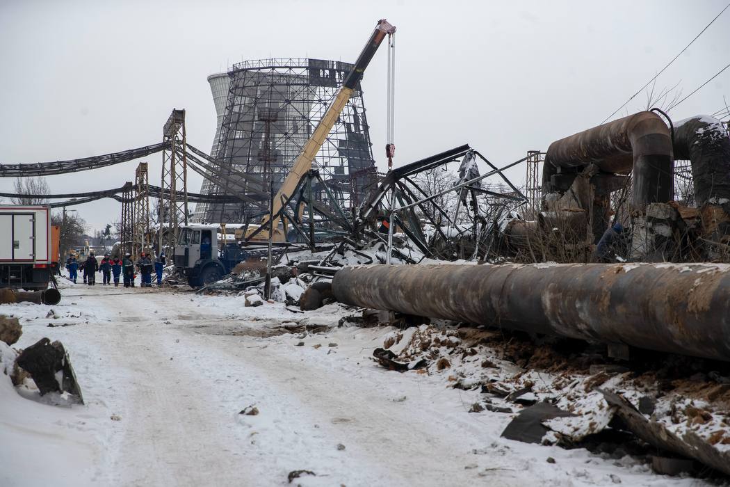 The wrecked Darnytsia thermal power plant in Kyiv after an earlier Russian strike — Russian missile strike Kyiv power plant file photo
