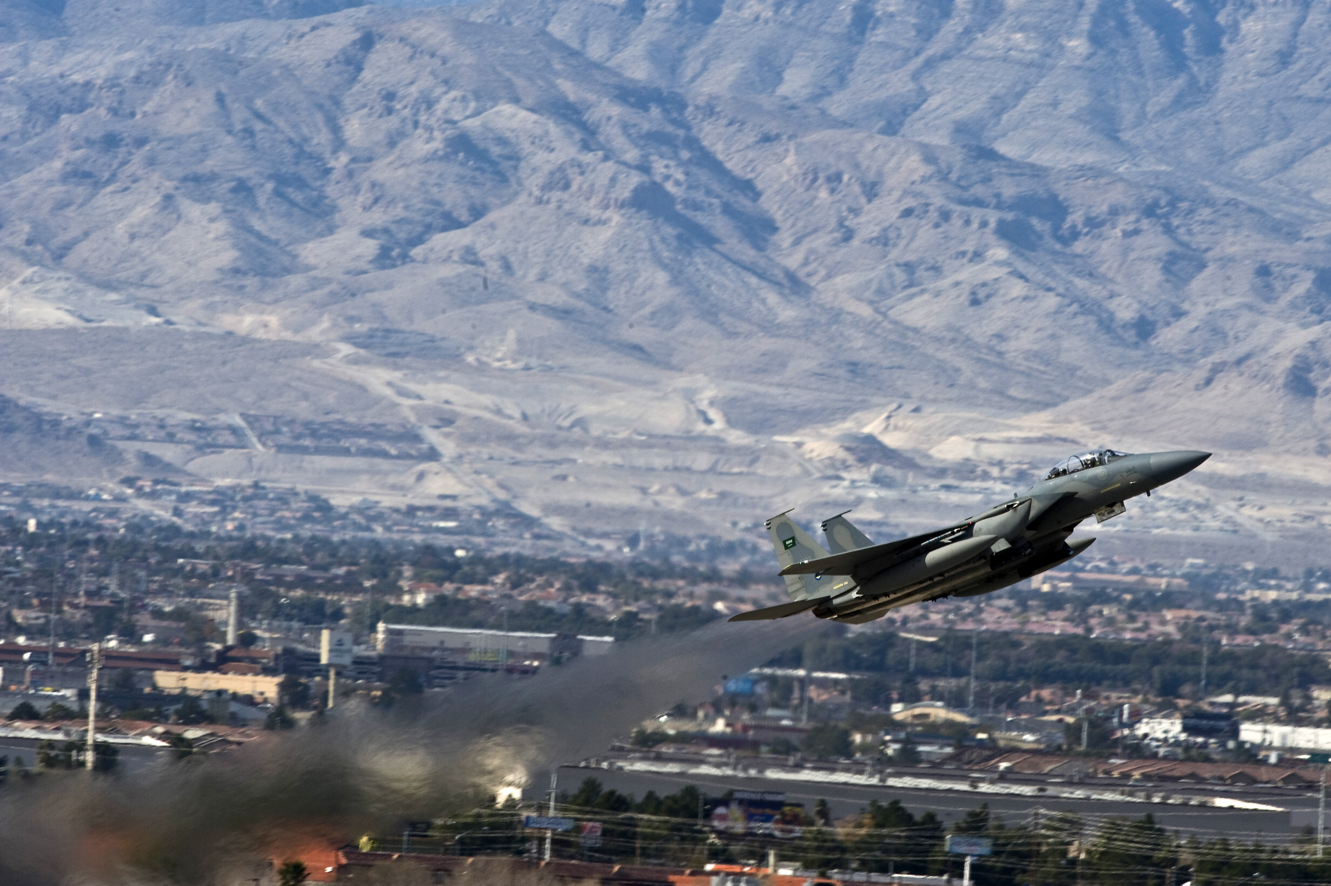 A Royal Saudi Air Force F-15 Strike Eagle departing on a training mission