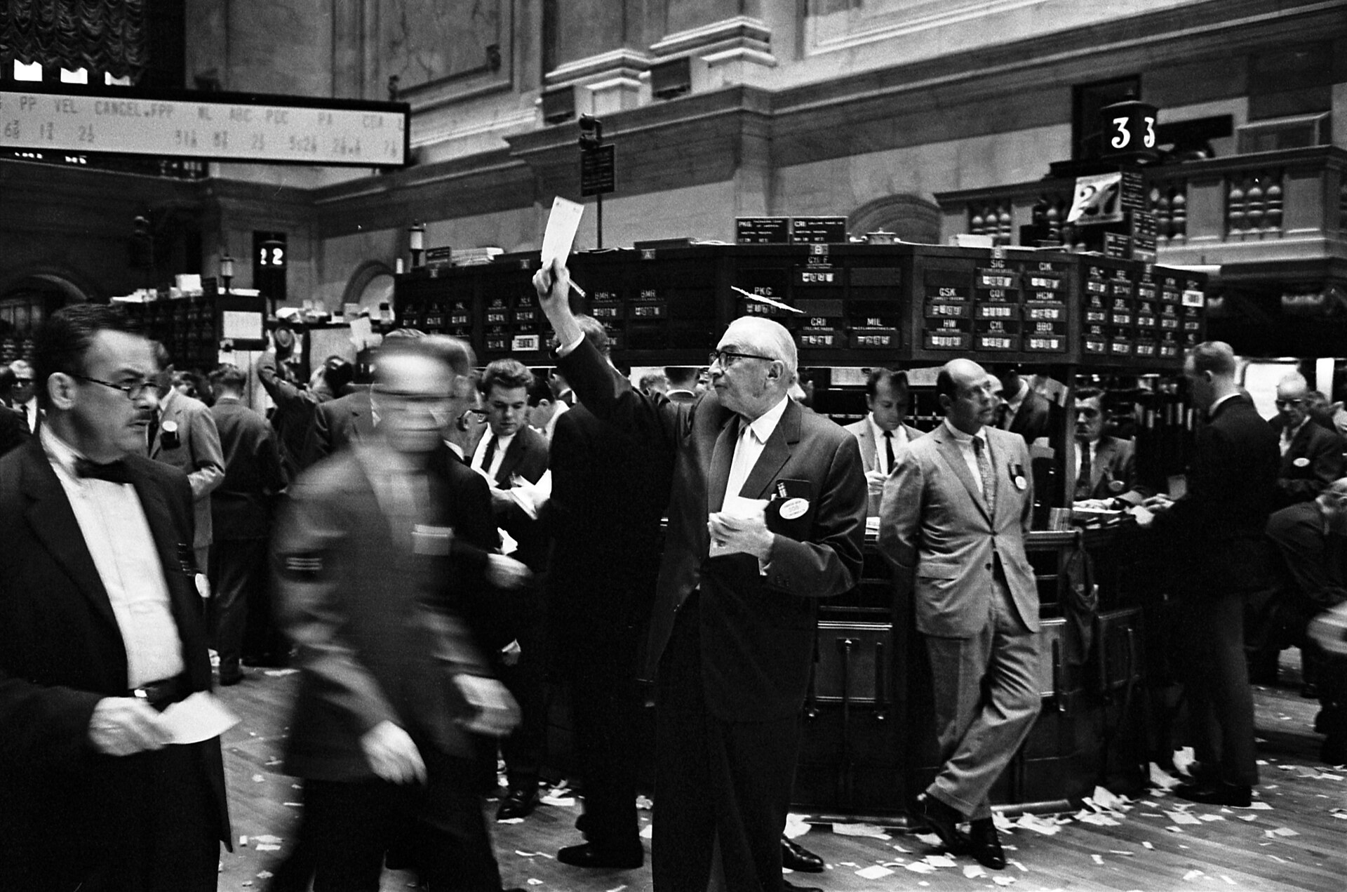 Traders on the floor of the New York Stock Exchange in a Library of Congress photograph