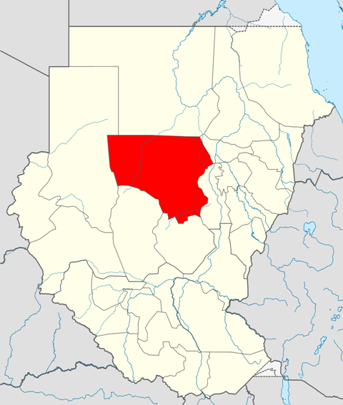 Locator map highlighting North Kordofan state in central Sudan, where the town of Umm Badr is located