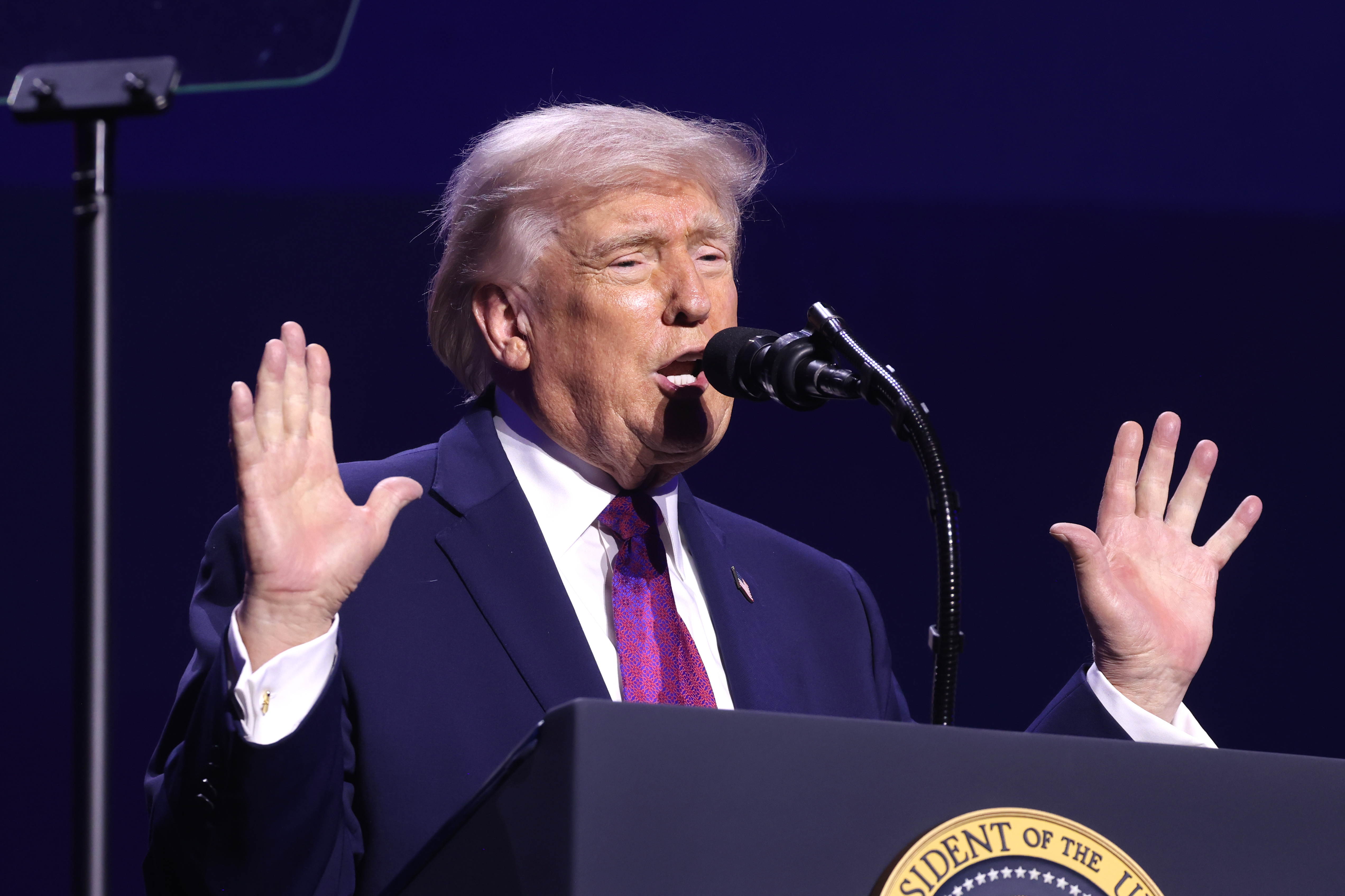 President Donald Trump speaking at a rally before the Trump Nobel Peace Prize rant targeting Navi Pillay