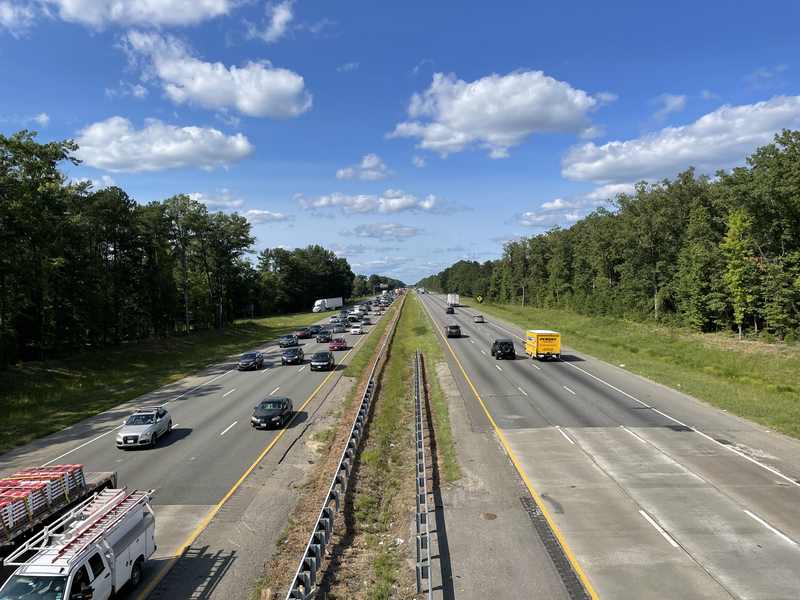 Heavy traffic moving along Interstate 95 in Virginia