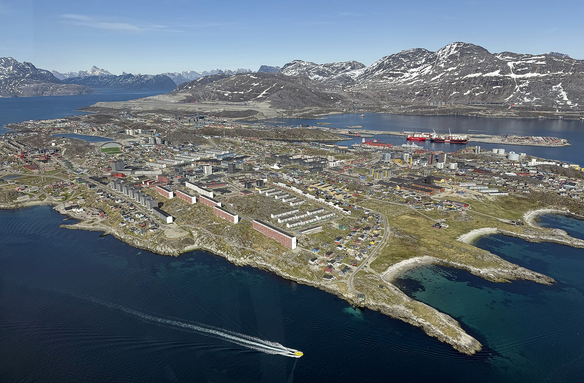 Aerial view of Nuuk, capital of Greenland, where decisions on oil and mineral licences are made