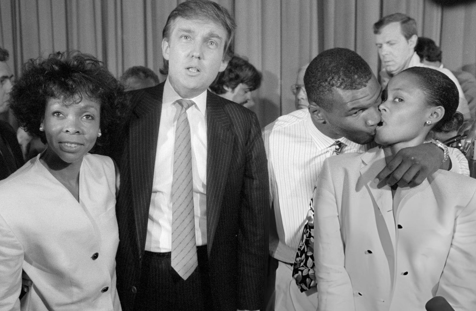 Archival 1988 photograph of Donald Trump and Mike Tyson before the Trump Tyson Syracuse rally