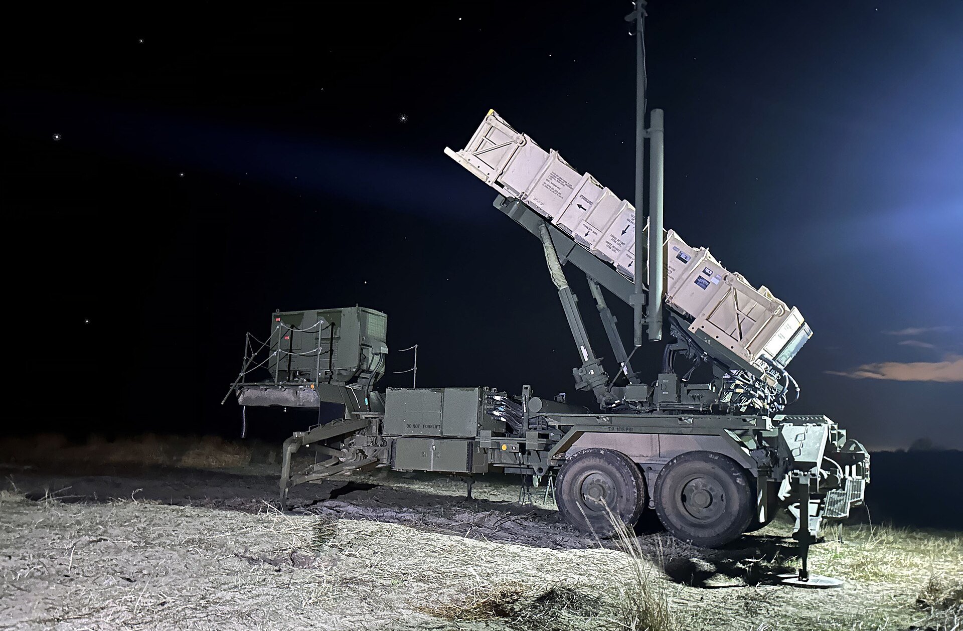 Patriot surface-to-air missile launcher during a live-fire exercise, the air defence system Ukraine seeks
