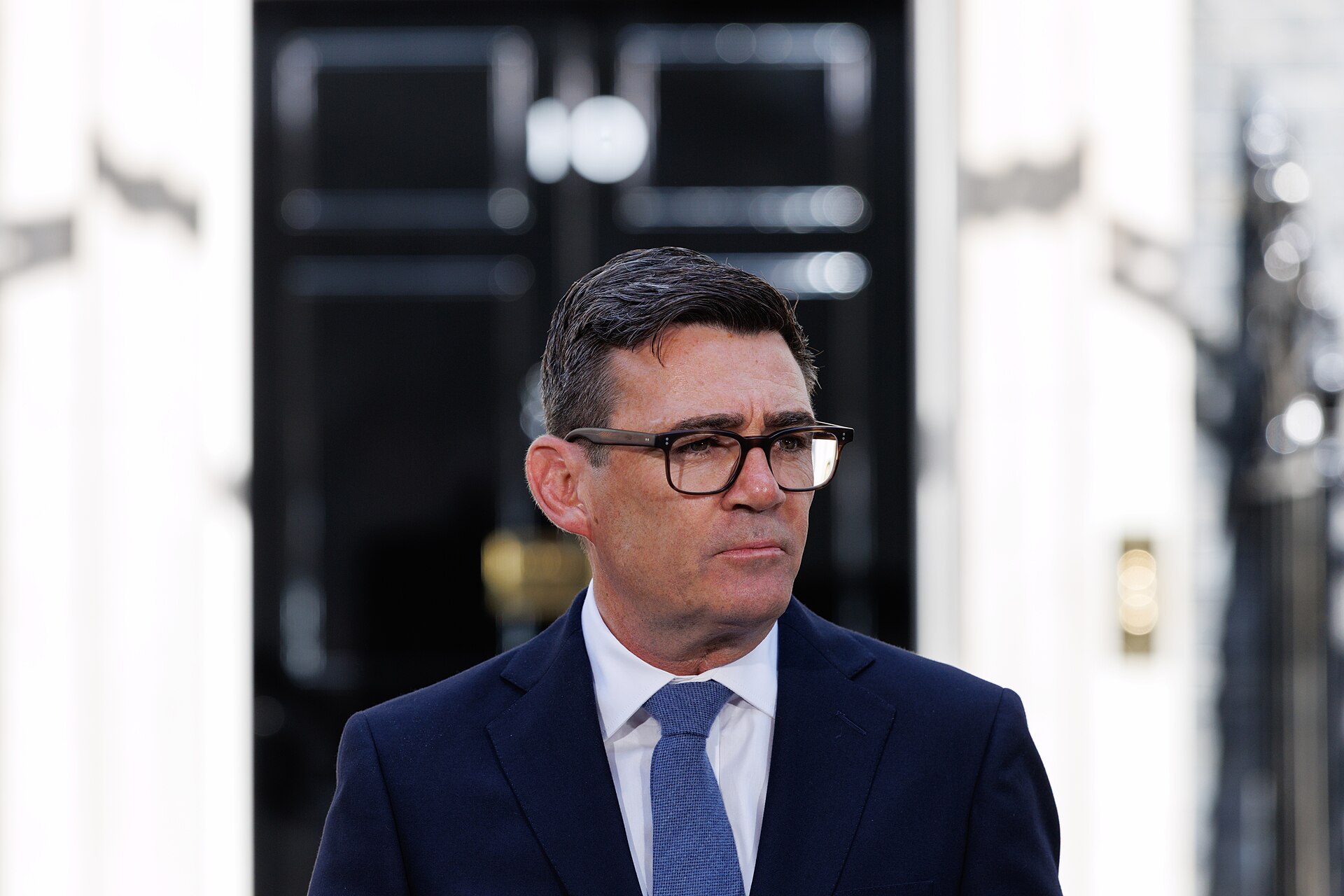 Prime Minister Andy Burnham outside the door of 10 Downing Street in London