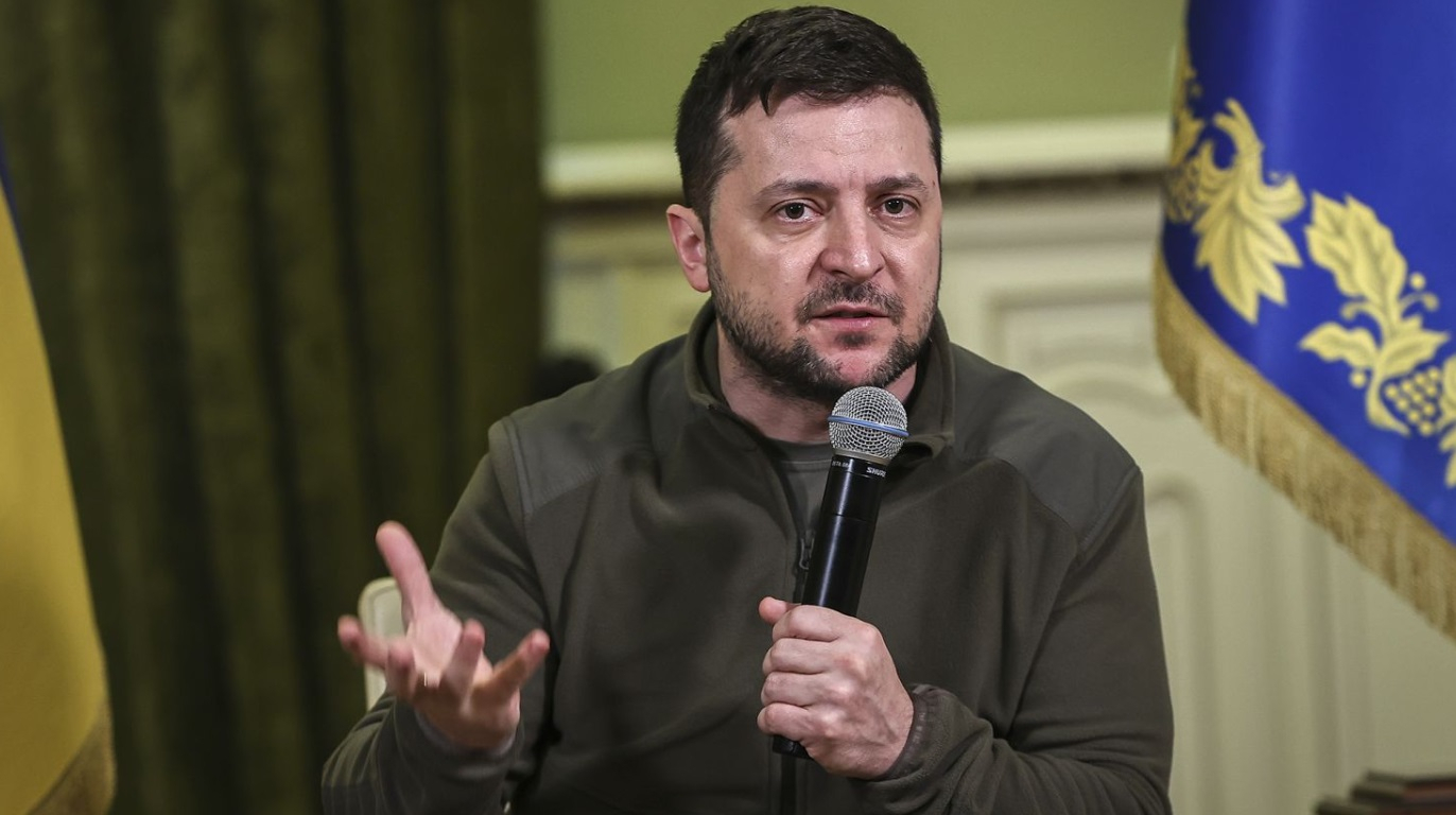 Ukrainian President Volodymyr Zelenskyy speaking in a file photograph