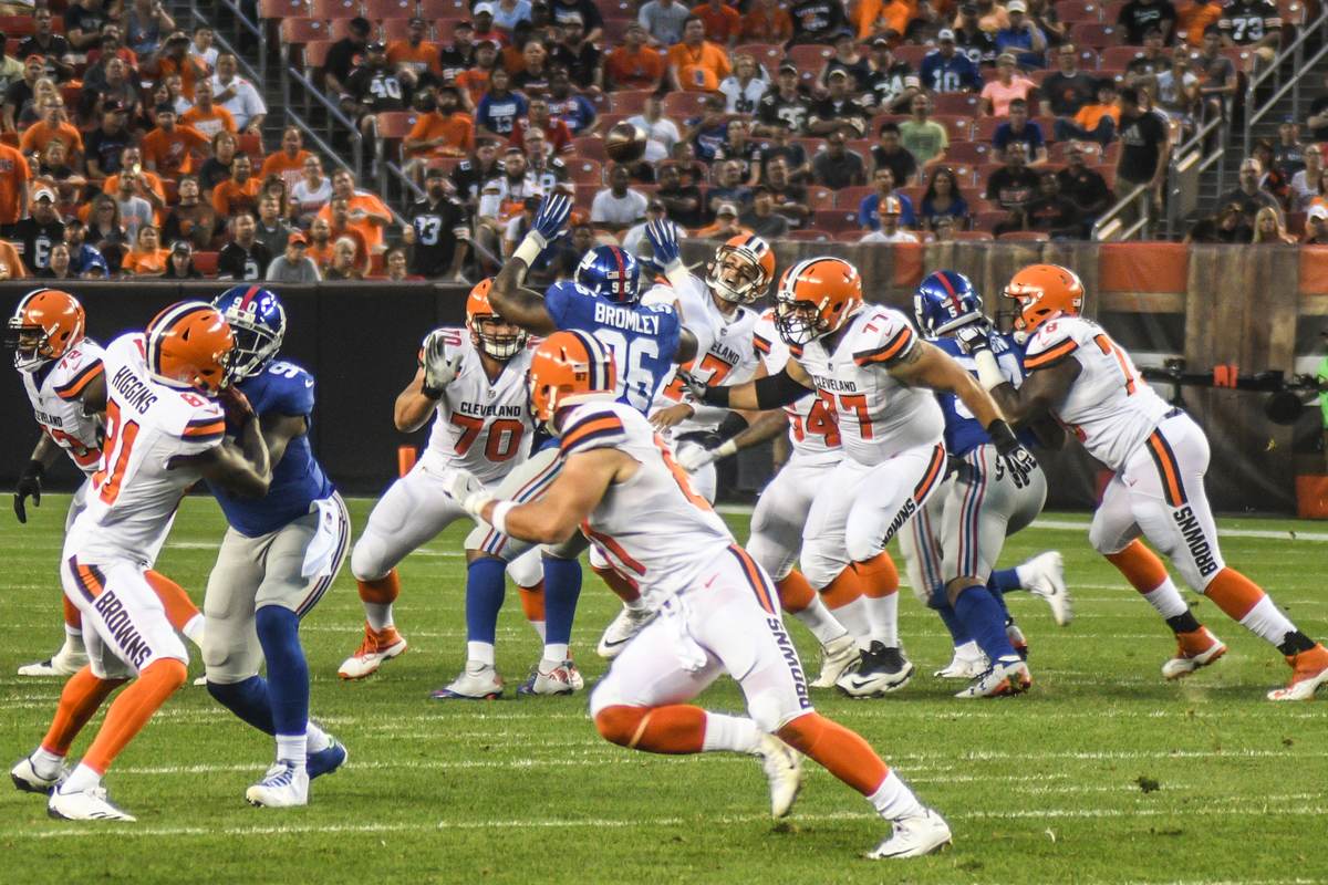 Cleveland Browns players at their home stadium in a file photo for the Browns Steelers score analysis