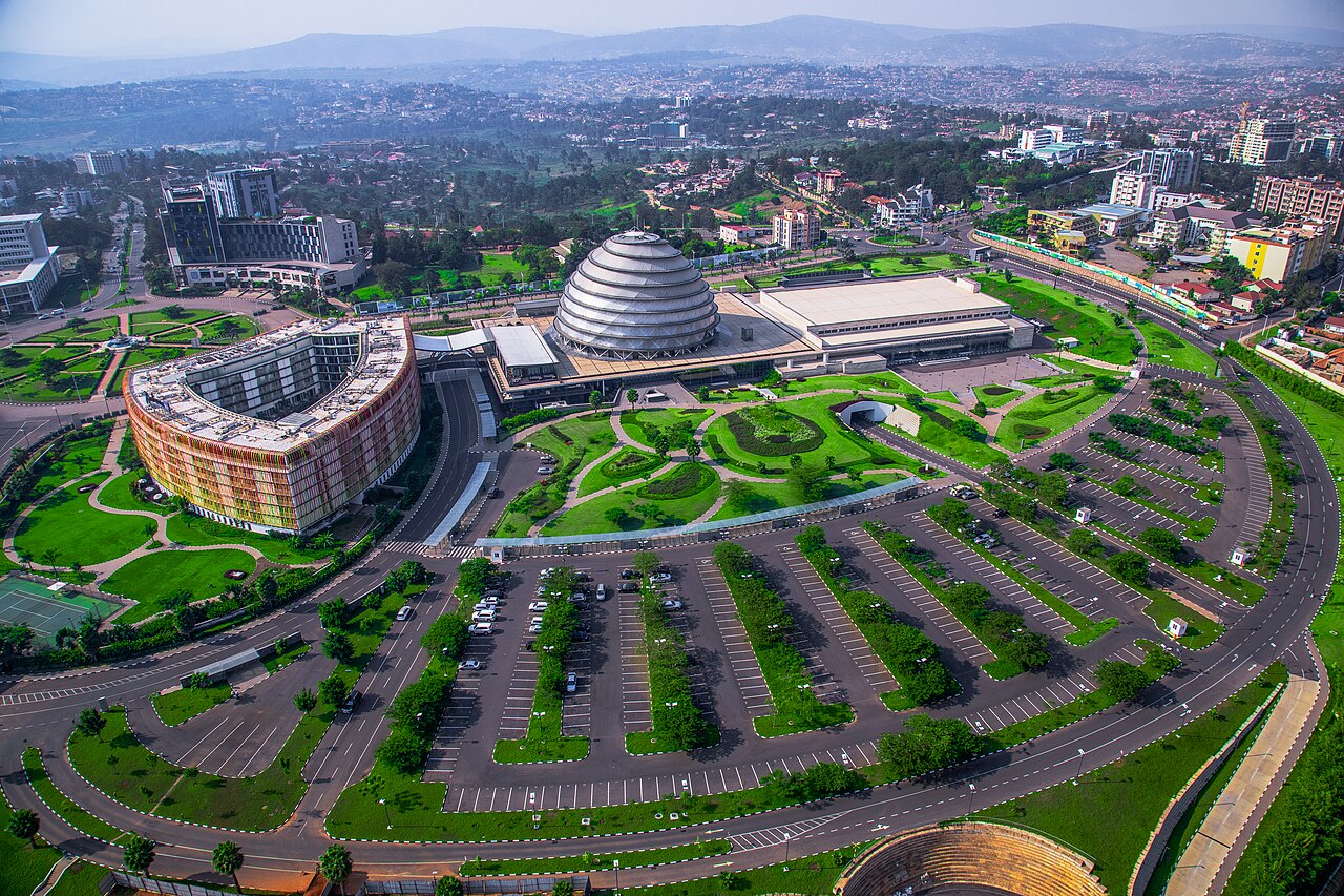 Aerial view of the Kigali Convention Centre and the Rwandan capital, Formula 1 Rwanda Grand Prix