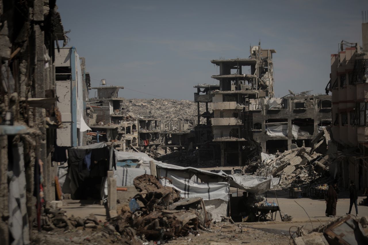 Demolished Palestinian homes in Gaza during the Gaza ceasefire anniversary year