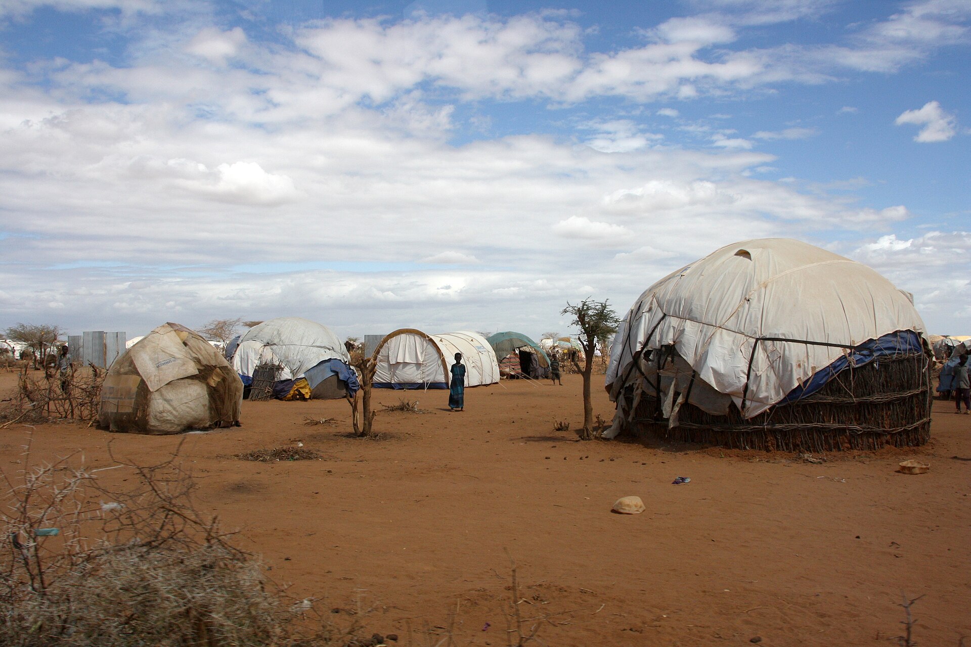 Refugee shelters in the Dadaab camp in northeastern Kenya