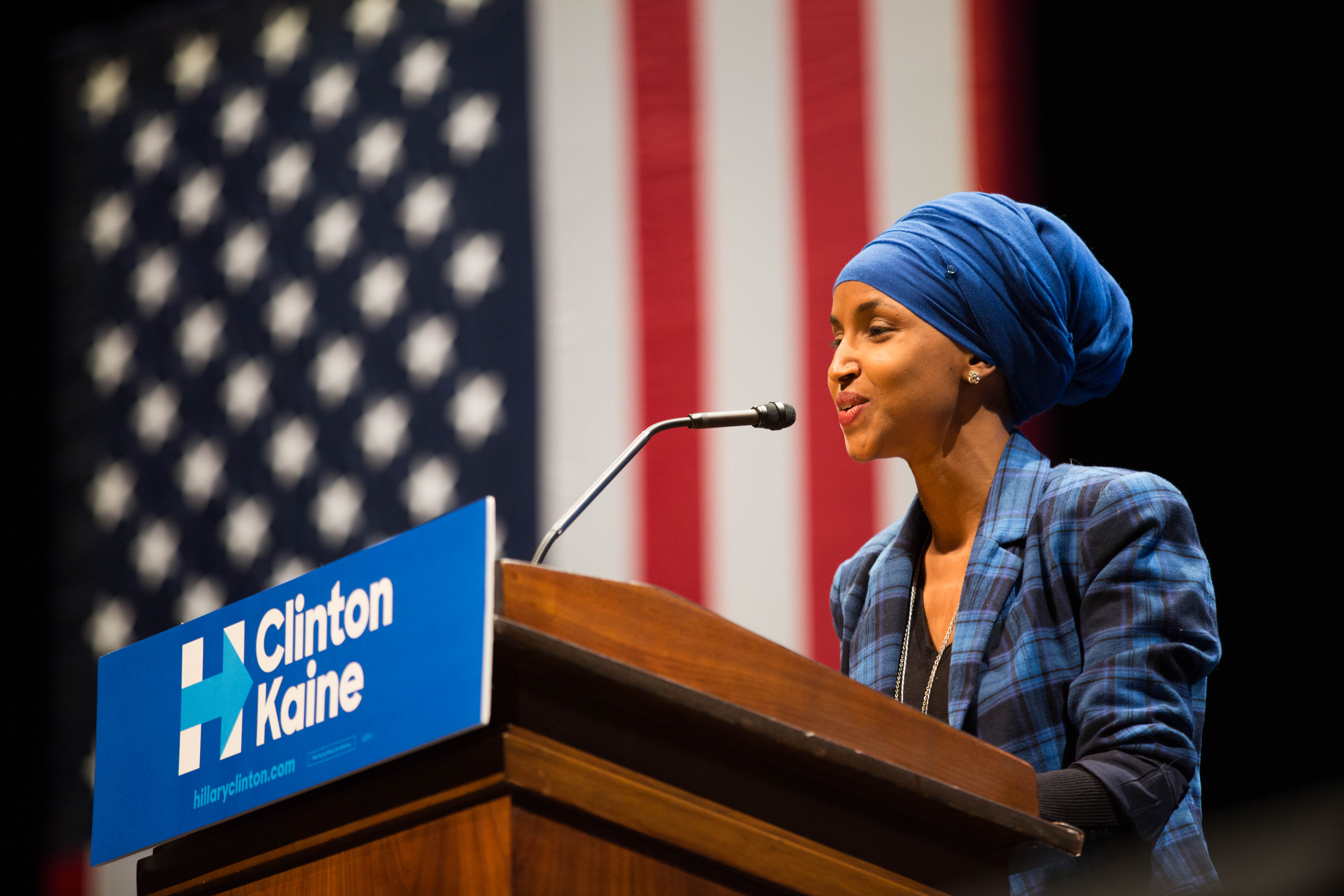 Rep. Ilhan Omar speaking at a public event