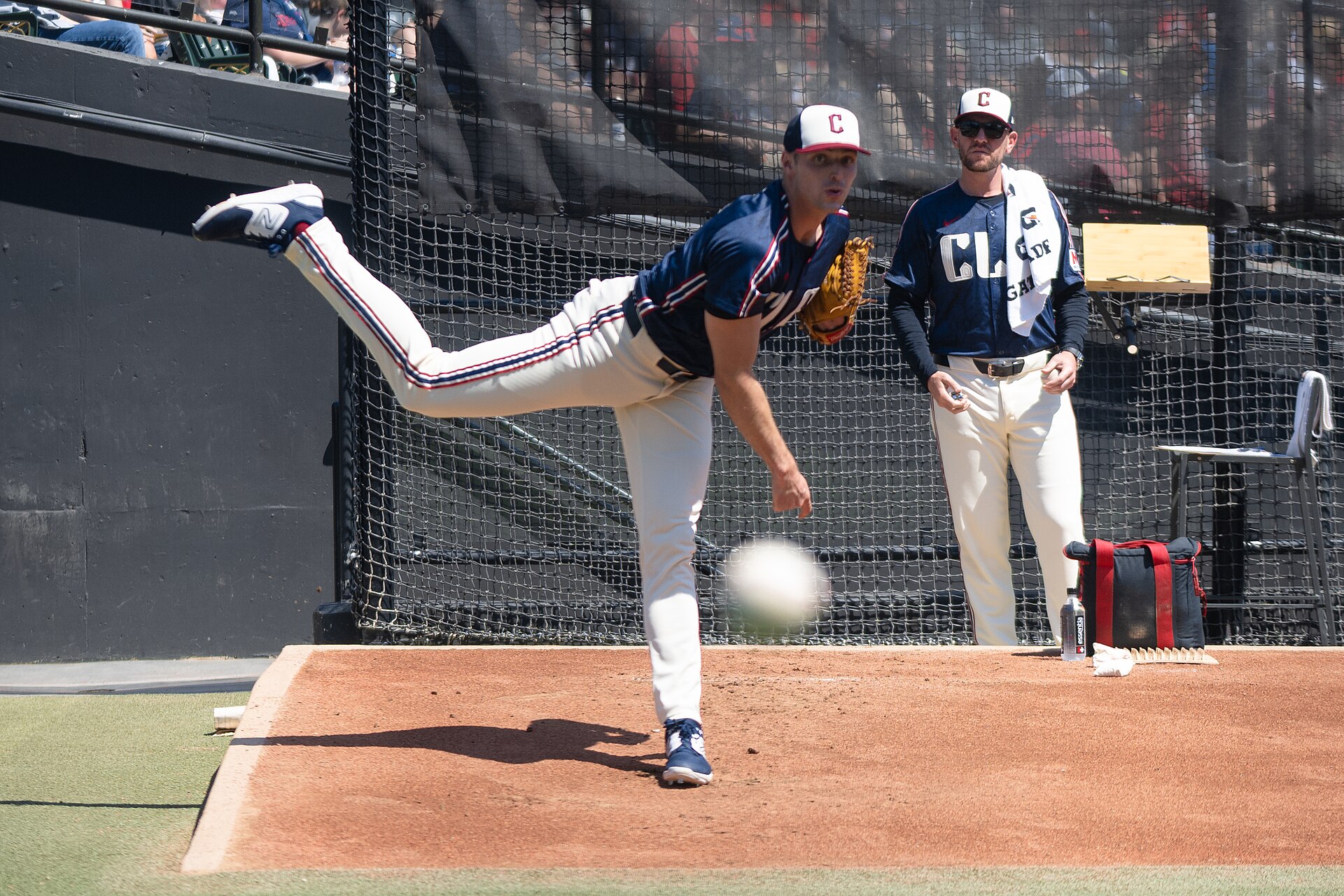 Cleveland Guardians closer Cade Smith warming up in the bullpen — file photo