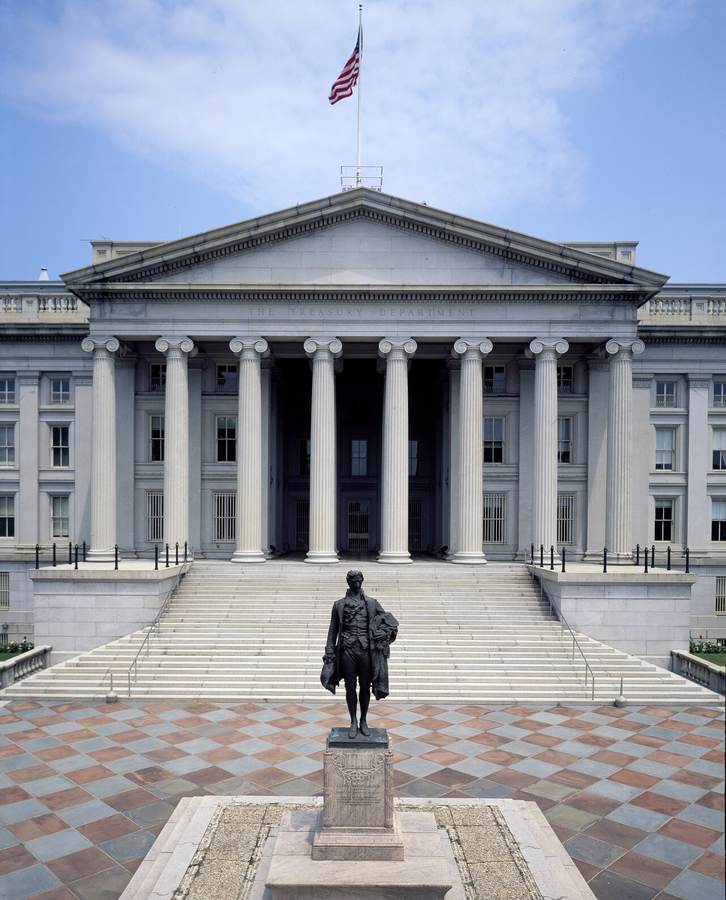 US sanctions Hamas financing OFAC Alexander Hamilton statue Treasury Building Washington DC