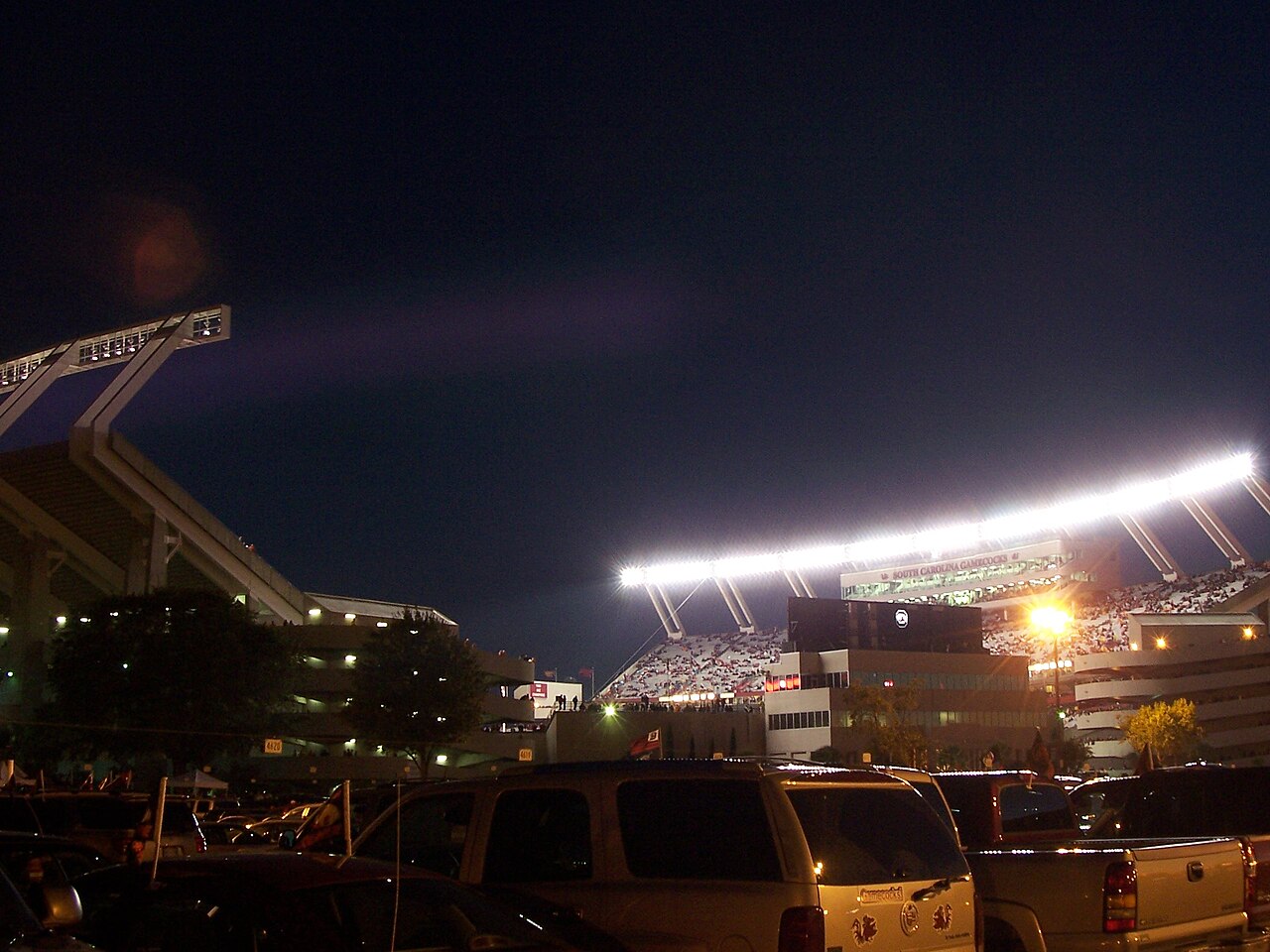 Williams-Brice Stadium at night in Columbia South Carolina home of the Gamecocks