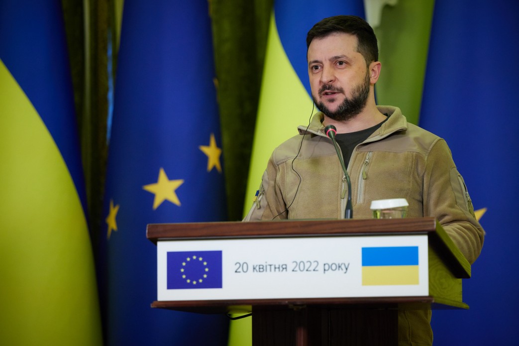 President Volodymyr Zelenskyy at a Kyiv press conference discussing Russia North Korea jet drones