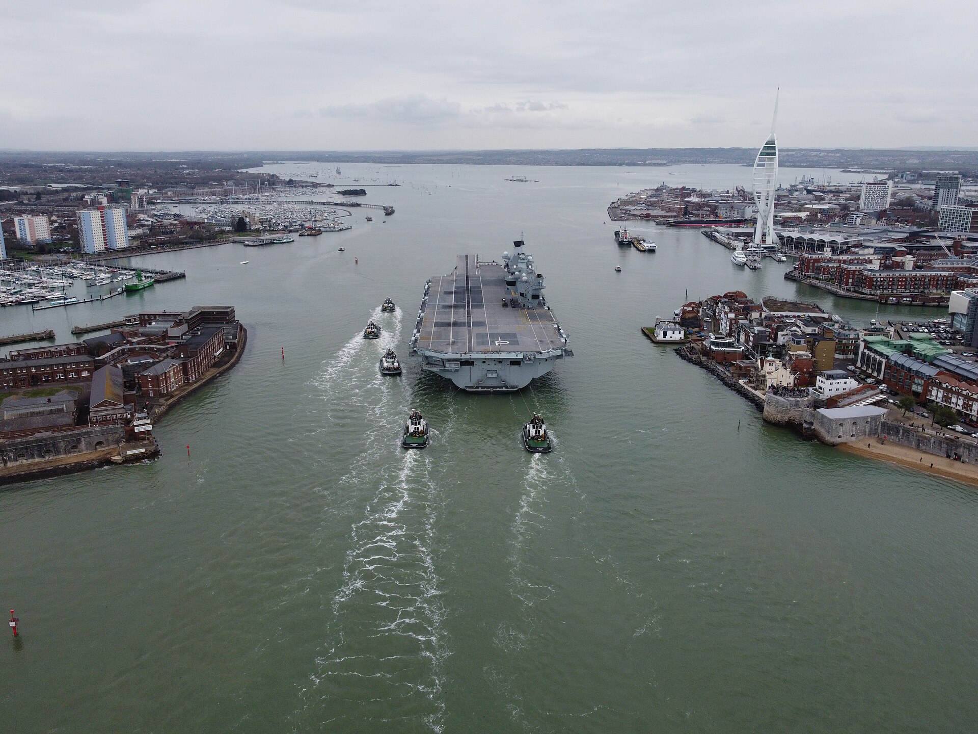 HMS Prince of Wales (R09) approaching Portsmouth — the carrier leads the HMS Prince of Wales Arctic deployment for Operation Firecrest