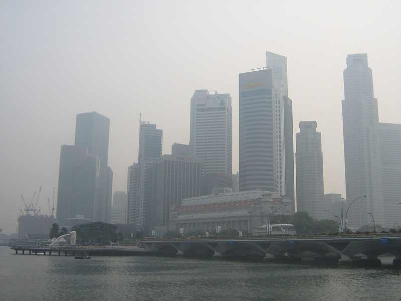 Singapore skyline obscured by transboundary smoke, illustrating the Singapore air pollution haze