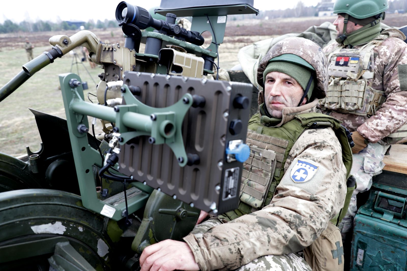 Ukrainian air defence soldiers crewing a ZU-23 anti-aircraft gun during a Russia drone missile attack on Ukraine